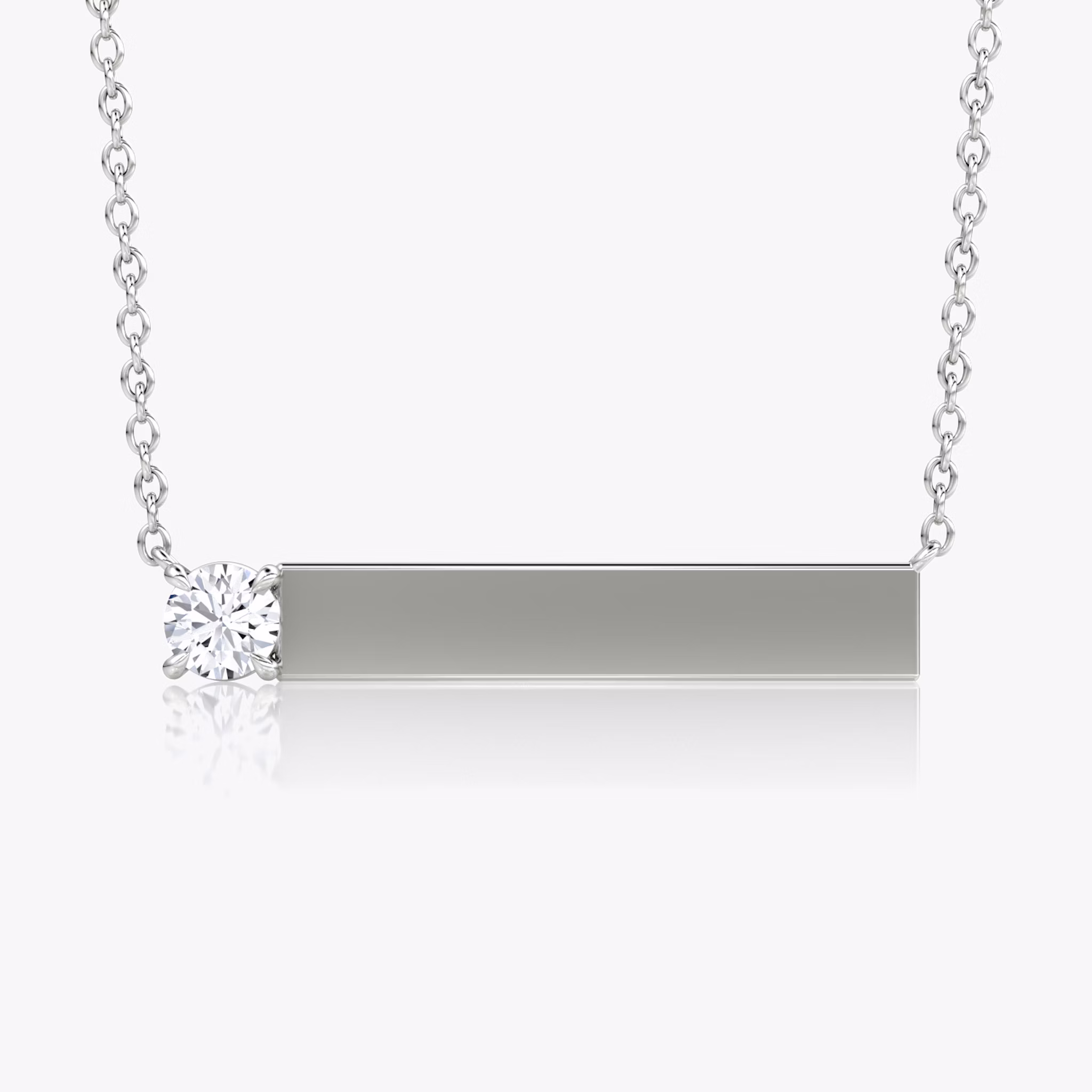 Solitaire Bar Necklace | Round Brilliant | Sterling Silver | chainLength: 16-18