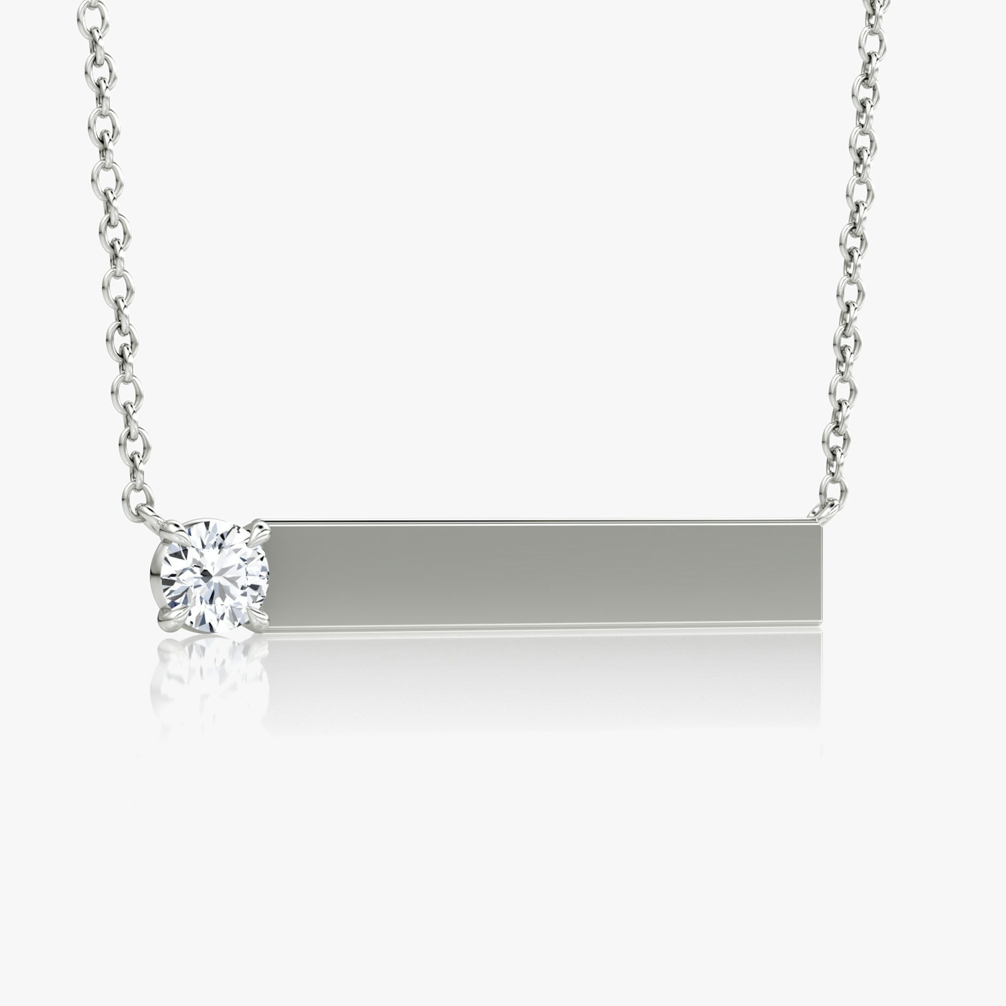 Solitaire Bar Necklace | Round Brilliant | Sterling Silver | chainLength: 16-18