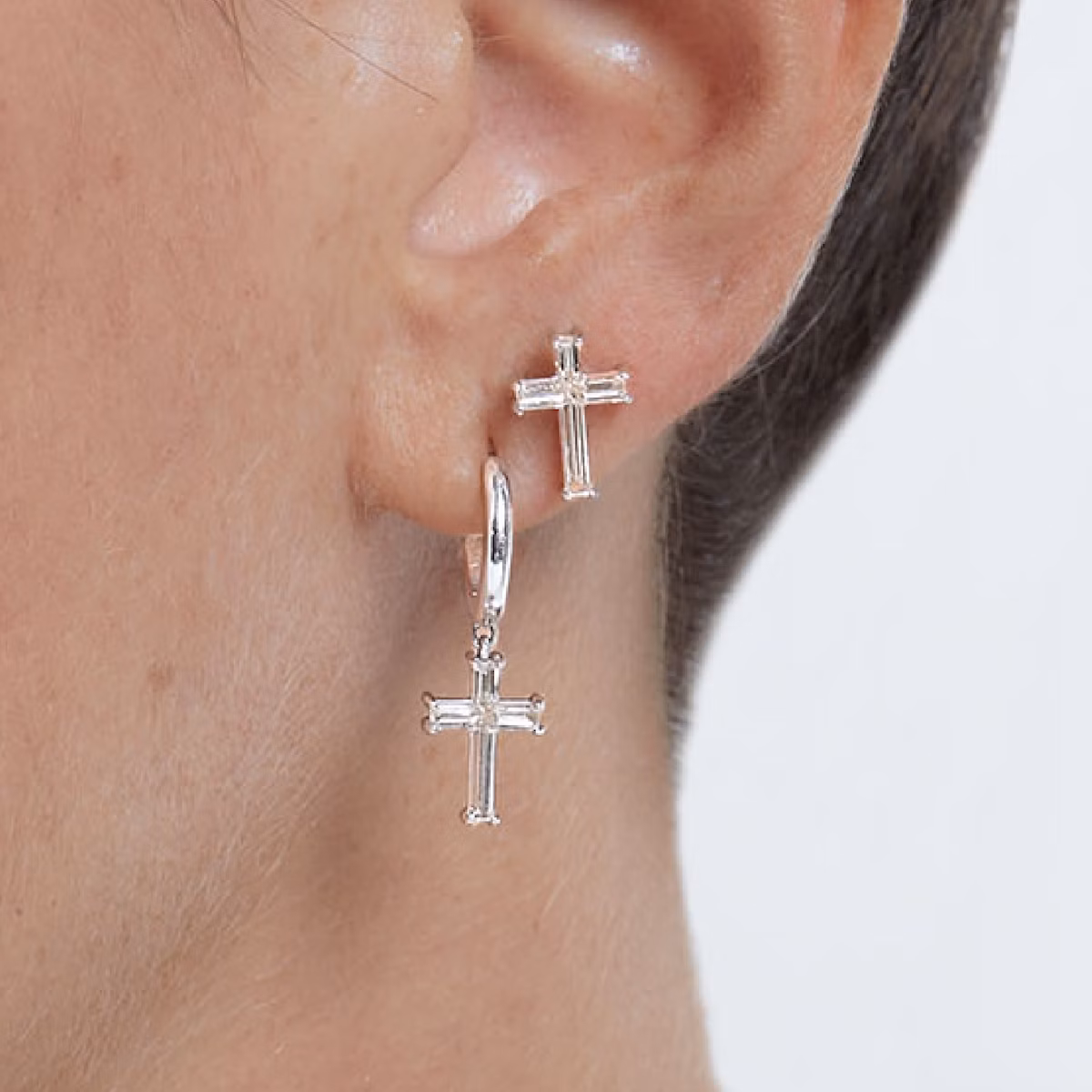 Petite Cross Huggie Hoop | cross | 14k | White Gold | bandAccent: Plain | hoopAccent: Plain