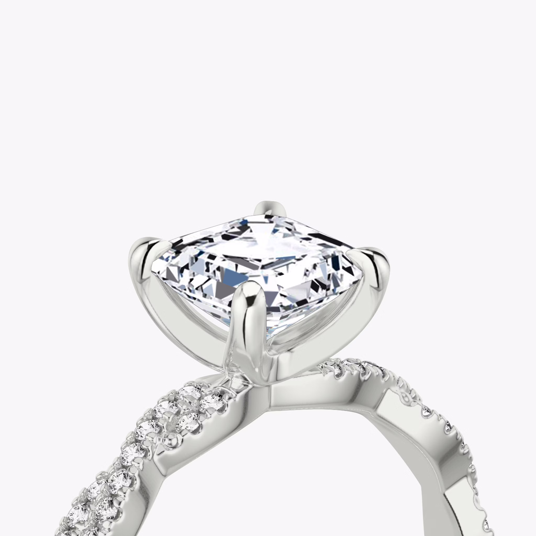 The Twisted Classic | Asscher | Platinum | bandAccent: Double pavé | diamondOrientation: vertical | caratWeight: other