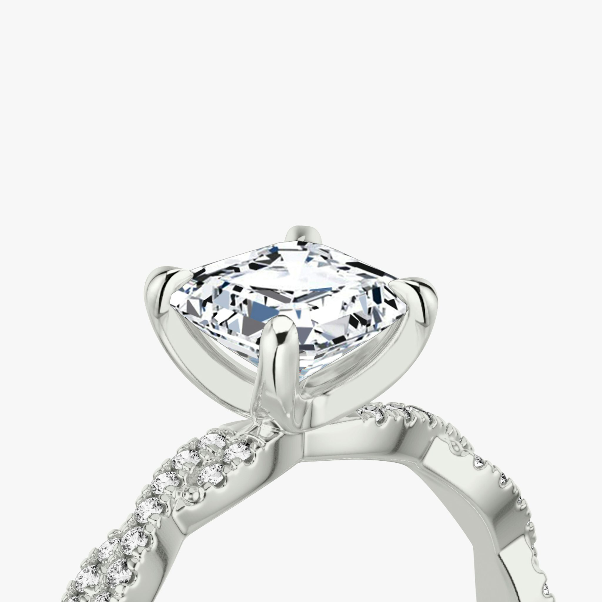 The Twisted Classic | Asscher | Platinum | bandAccent: Double pavé | diamondOrientation: vertical | caratWeight: other