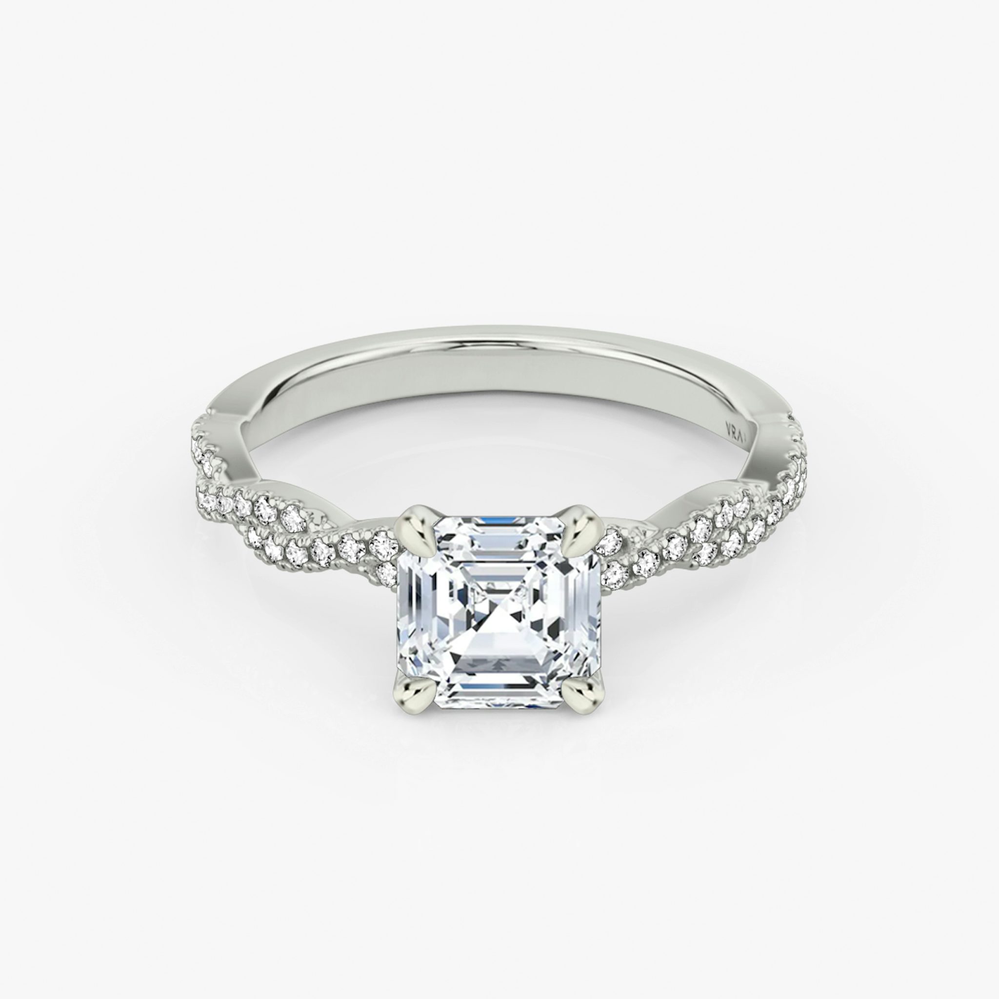 The Twisted Classic | Asscher | Platinum | bandAccent: Double pavé | diamondOrientation: vertical | caratWeight: other