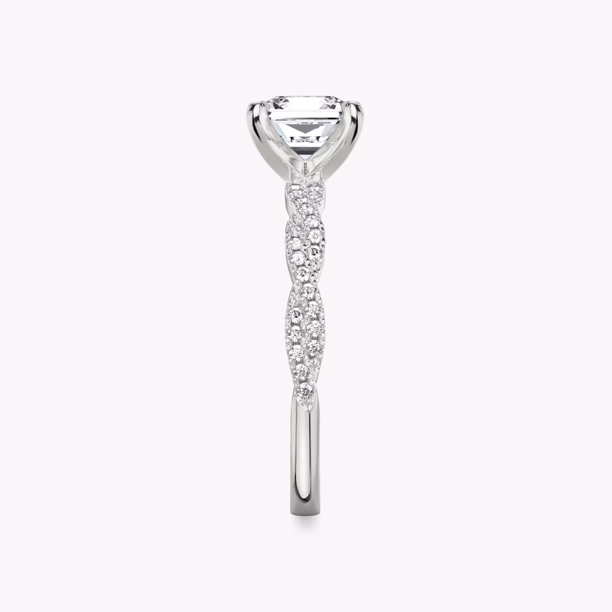 The Twisted Classic | Asscher | 18k | White Gold | bandAccent: Double pavé | diamondOrientation: vertical | caratWeight: other