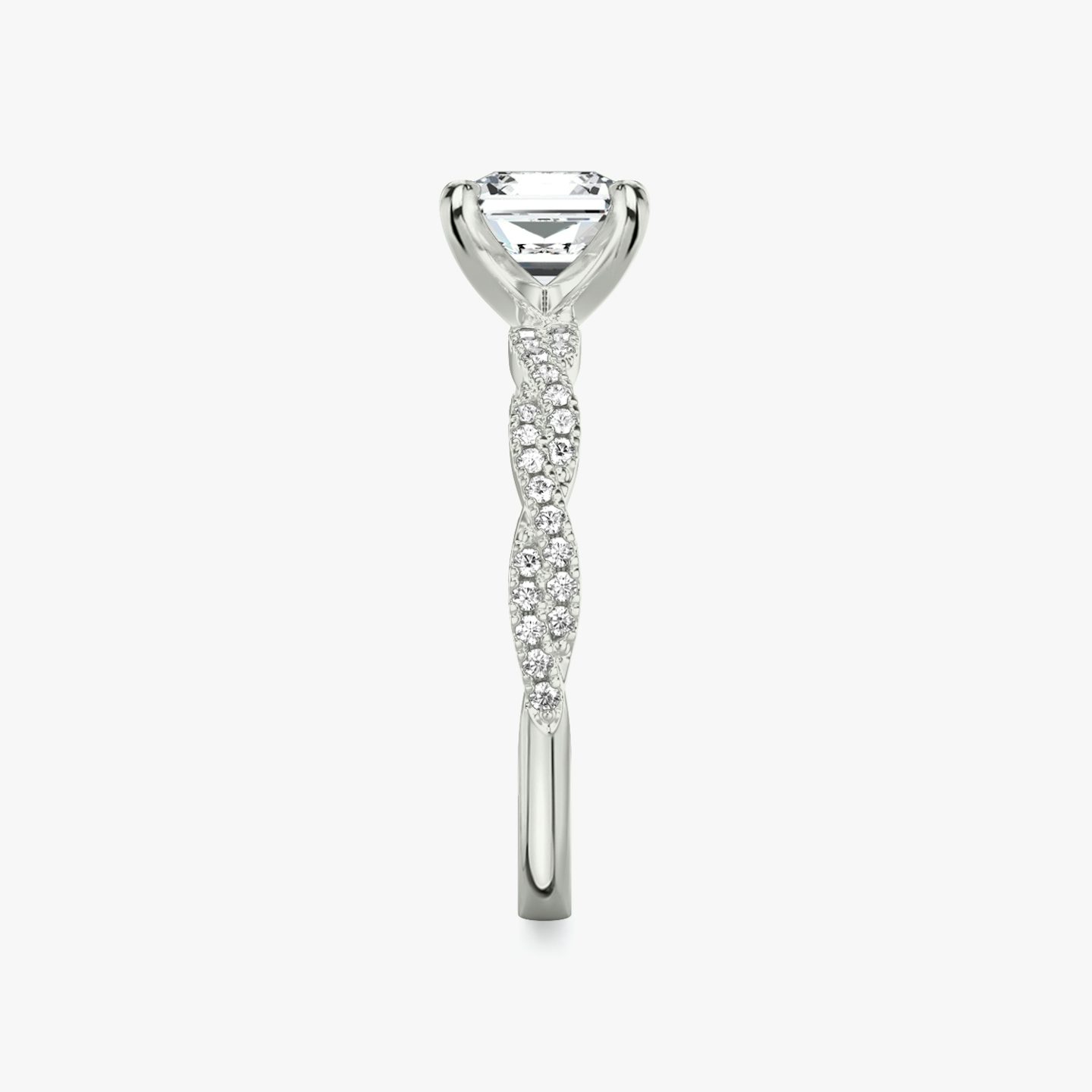 The Twisted Classic | Asscher | Platinum | bandAccent: Double pavé | diamondOrientation: vertical | caratWeight: other