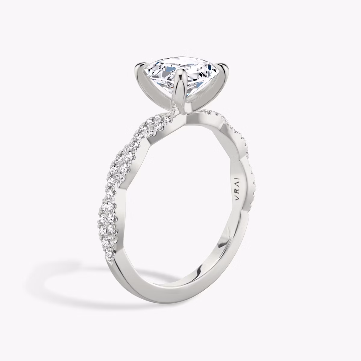 The Twisted Classic | Asscher | 18k | White Gold | bandAccent: Double pavé | diamondOrientation: vertical | caratWeight: other