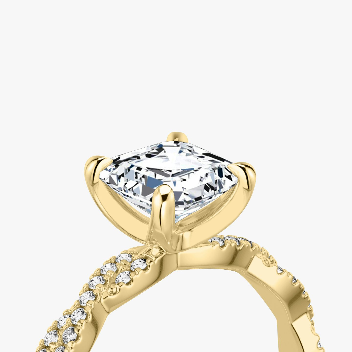 The Twisted Classic | Asscher | 18k | Yellow Gold | bandAccent: Double pavé | diamondOrientation: vertical | caratWeight: other
