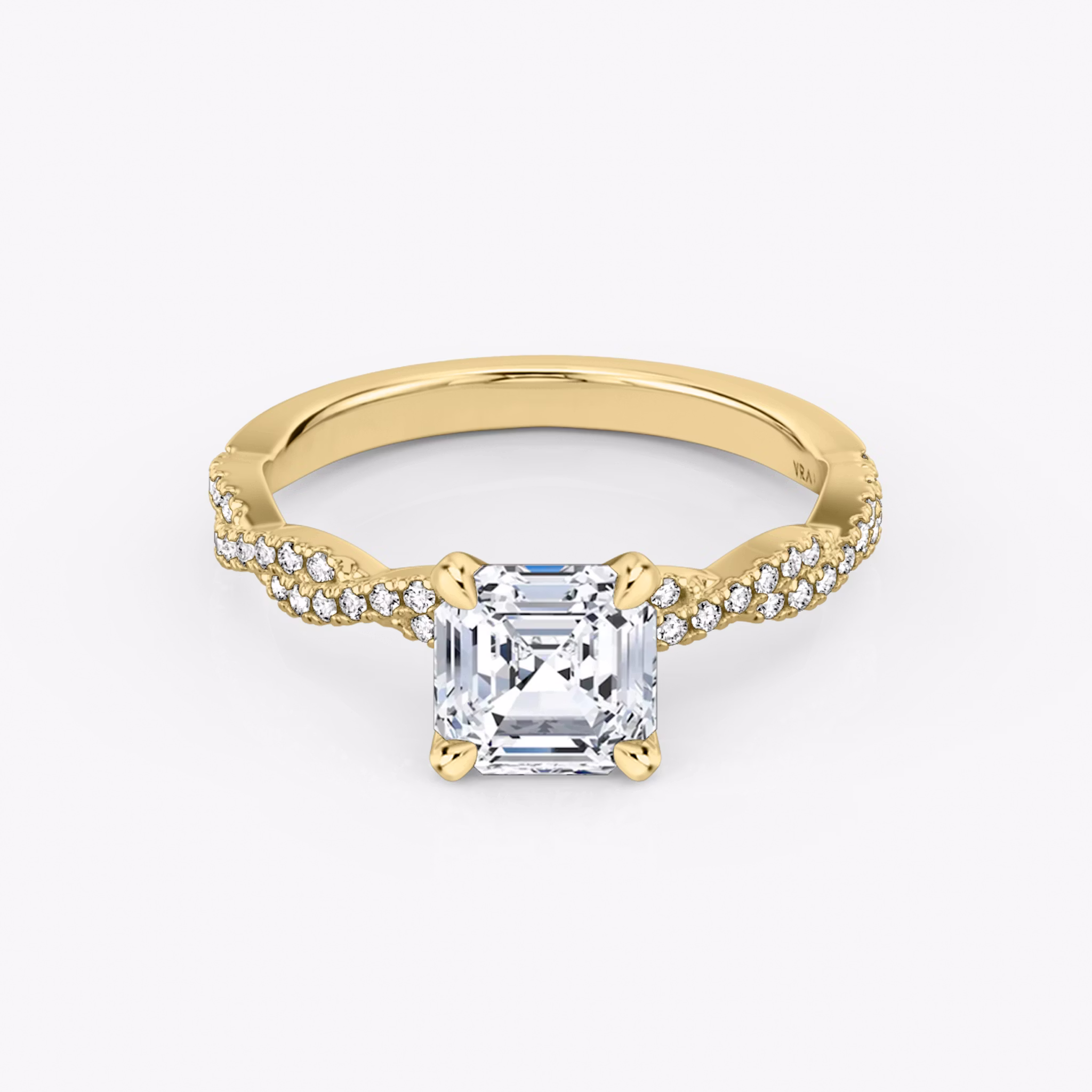 The Twisted Classic | Asscher | 18k | Yellow Gold | bandAccent: Double pavé | diamondOrientation: vertical | caratWeight: other