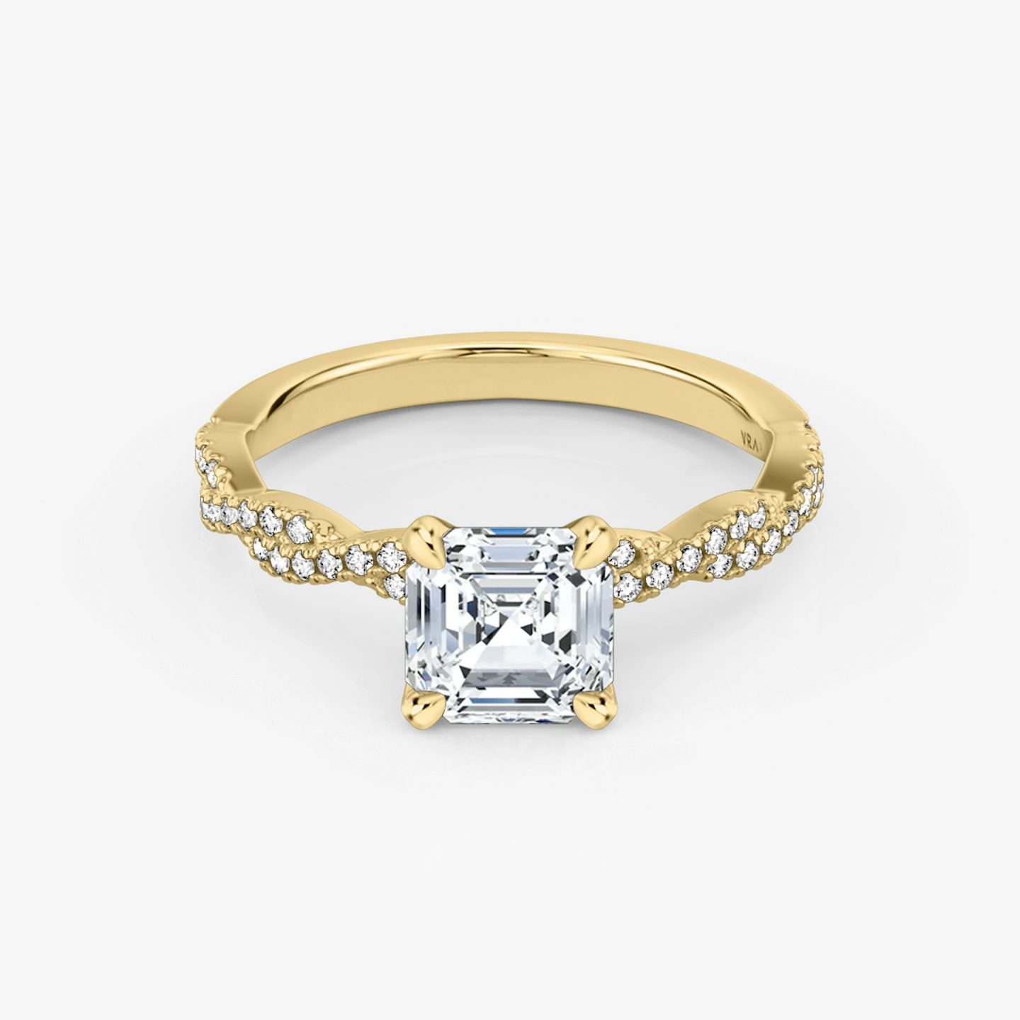The Twisted Classic | Asscher | 18k | Yellow Gold | bandAccent: Double pavé | diamondOrientation: vertical | caratWeight: other
