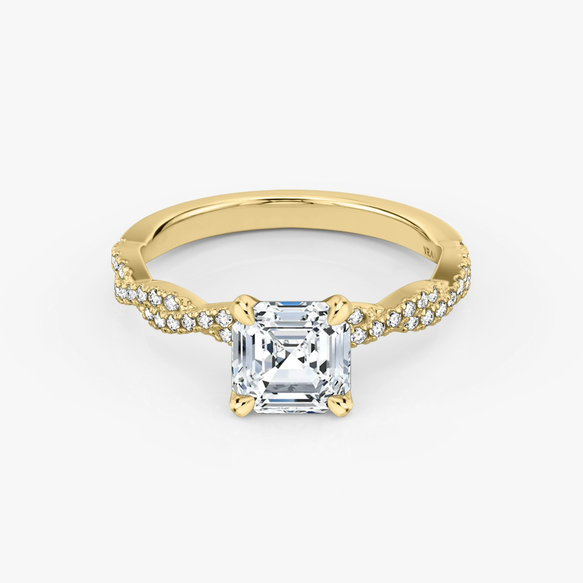 The Twisted Classic | Asscher | 18k | Yellow Gold | bandAccent: Double pavé | diamondOrientation: vertical | caratWeight: other