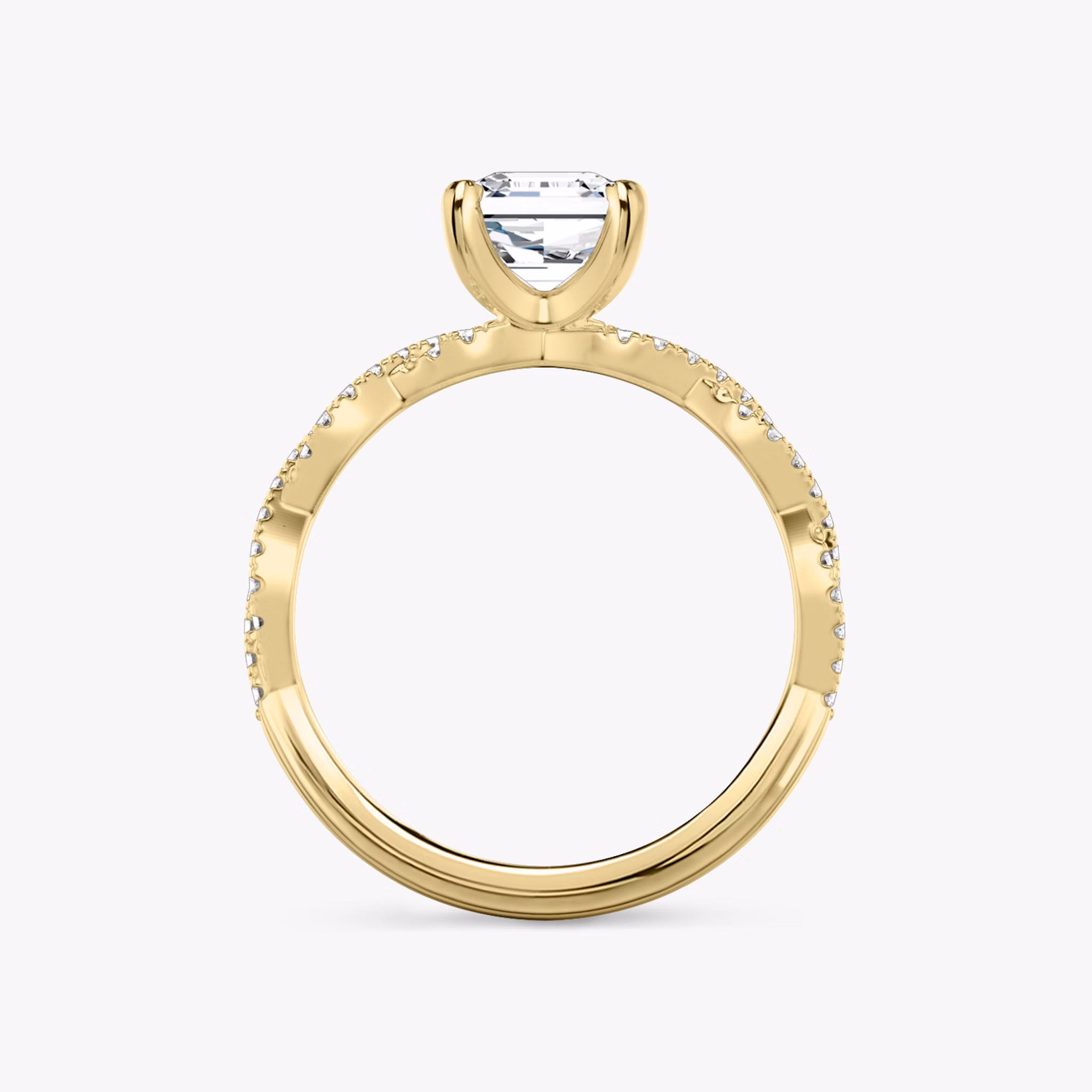 The Twisted Classic | Asscher | 18k | Yellow Gold | bandAccent: Double pavé | diamondOrientation: vertical | caratWeight: other