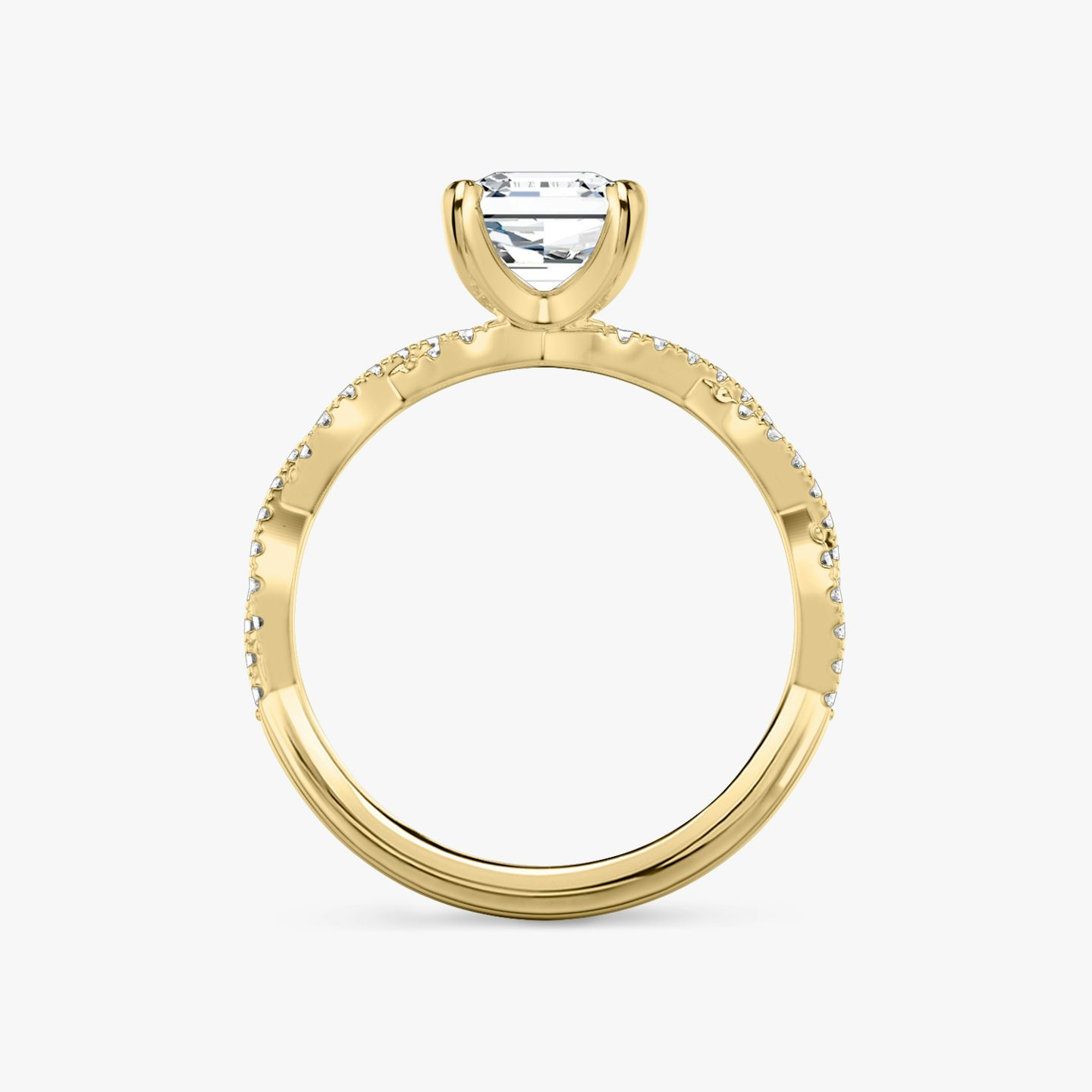 The Twisted Classic | Asscher | 18k | Yellow Gold | bandAccent: Double pavé | diamondOrientation: vertical | caratWeight: other
