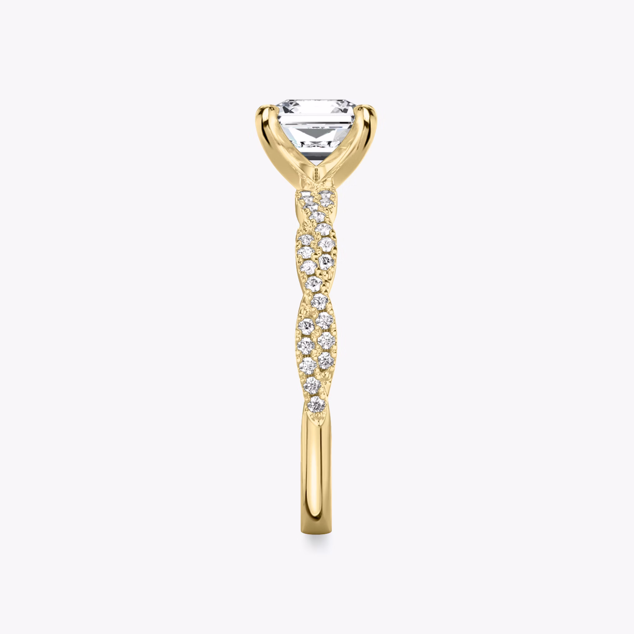 The Twisted Classic | Asscher | 18k | Yellow Gold | bandAccent: Double pavé | diamondOrientation: vertical | caratWeight: other