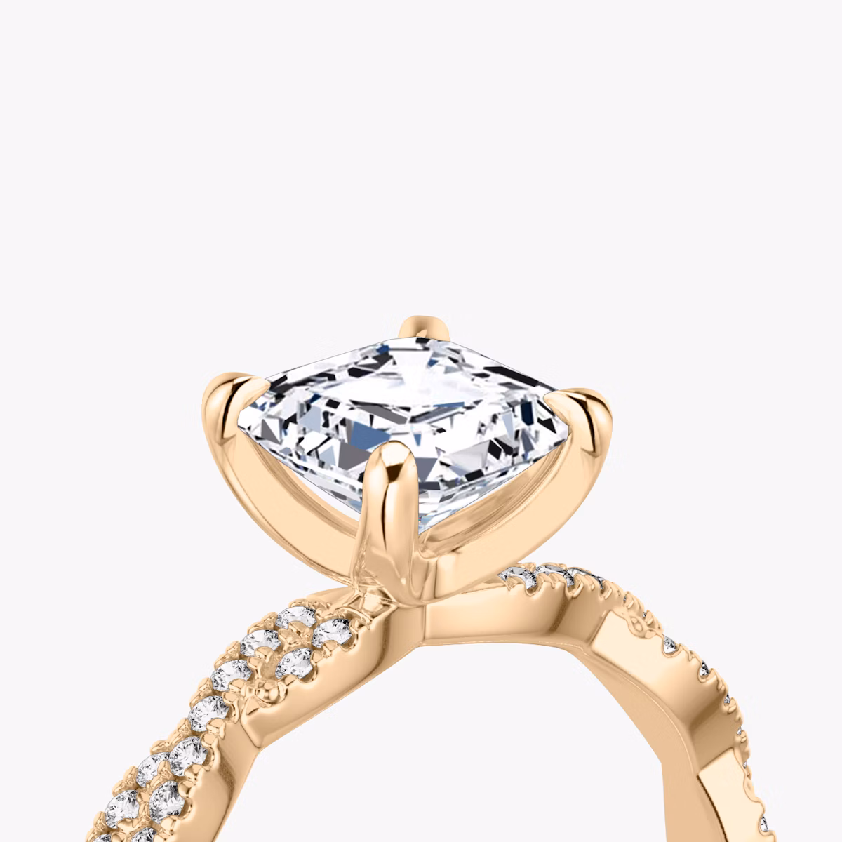 The Twisted Classic | Asscher | 14k | Rose Gold | bandAccent: Double pavé | diamondOrientation: vertical | caratWeight: other