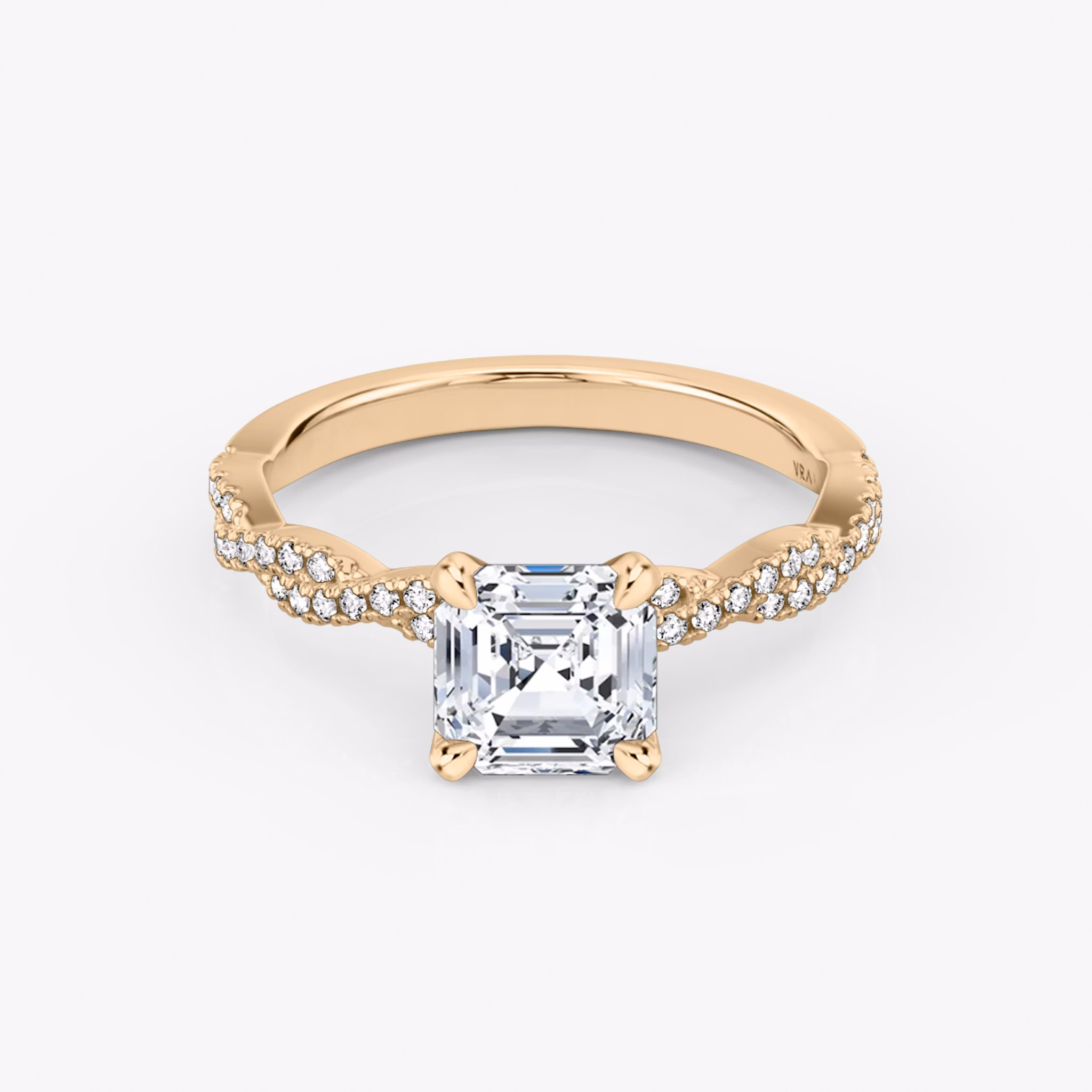 The Twisted Classic | Asscher | 14k | Rose Gold | bandAccent: Double pavé | diamondOrientation: vertical | caratWeight: other