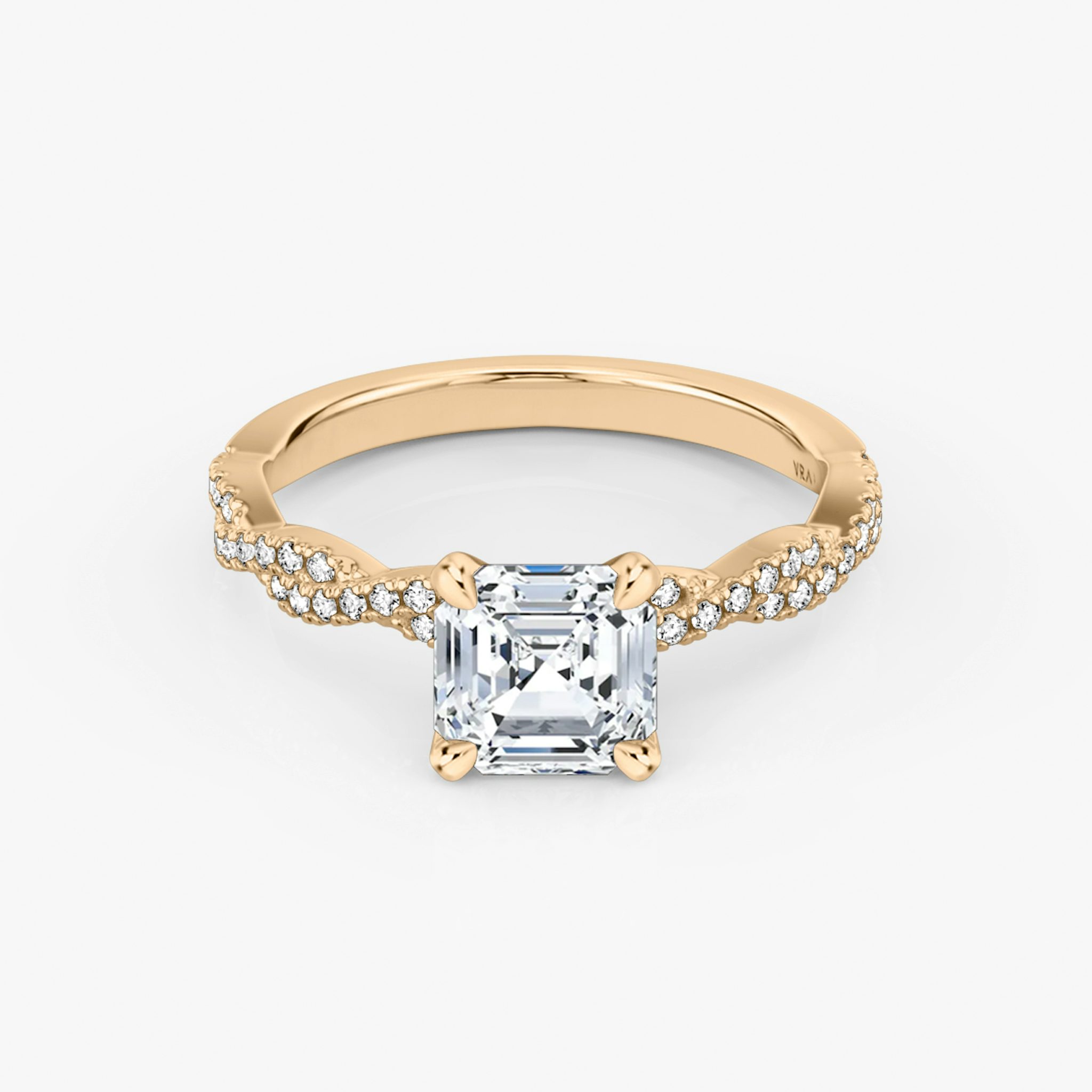 The Twisted Classic | Asscher | 14k | Rose Gold | bandAccent: Double pavé | diamondOrientation: vertical | caratWeight: other