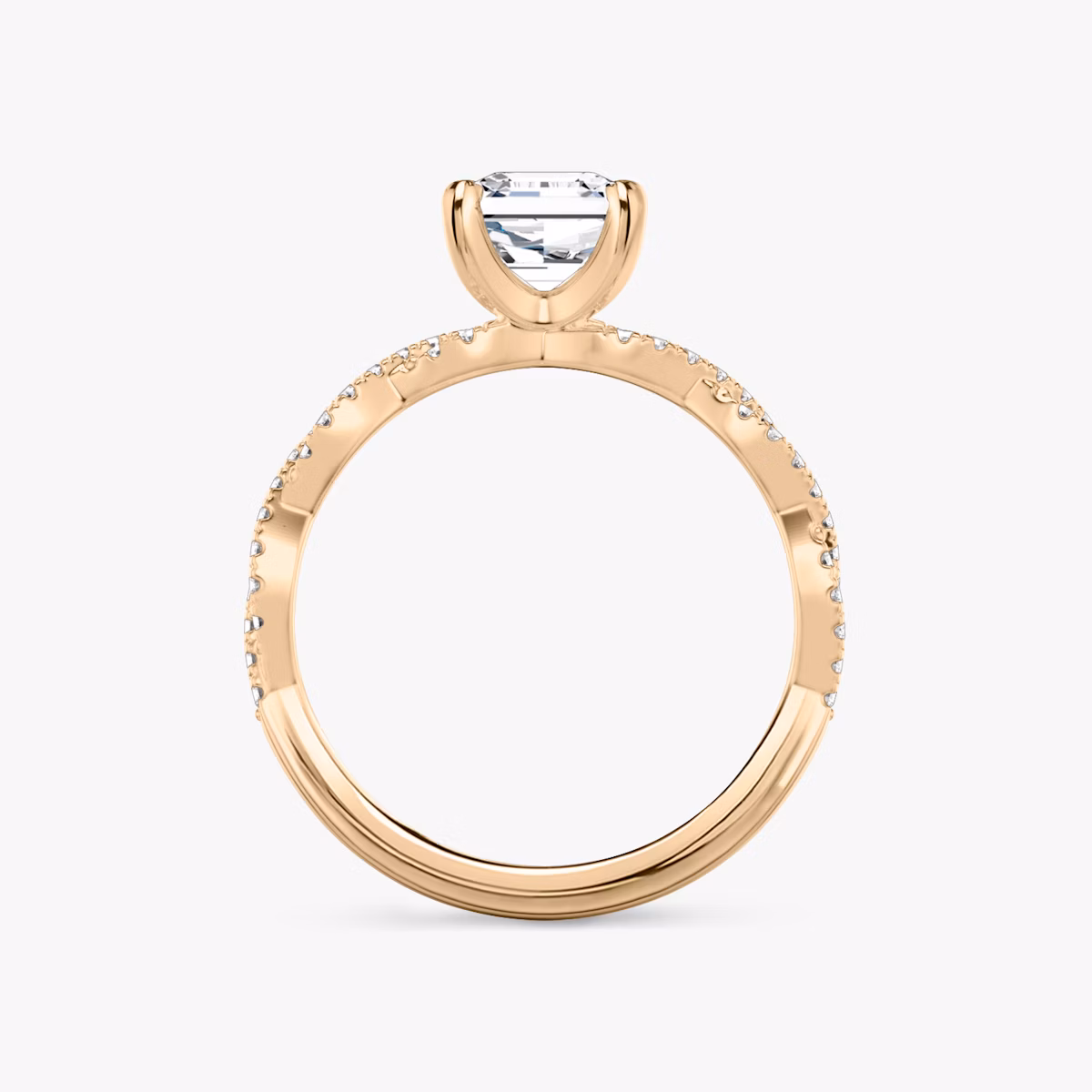 The Twisted Classic | Asscher | 14k | Rose Gold | bandAccent: Double pavé | diamondOrientation: vertical | caratWeight: other