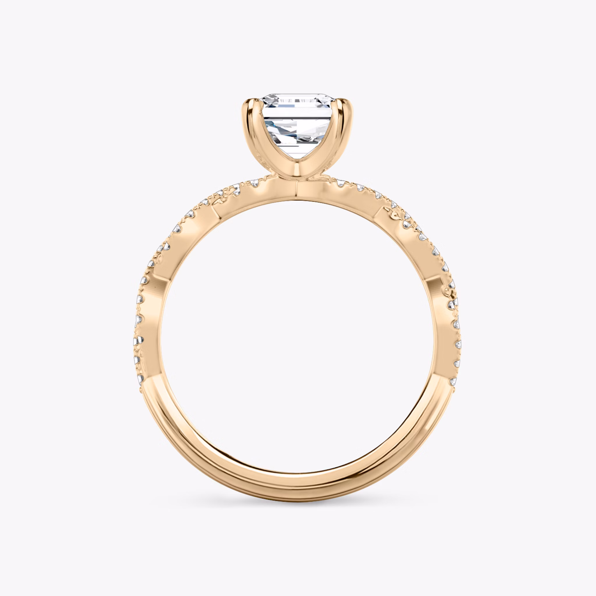 The Twisted Classic | Asscher | 14k | Rose Gold | bandAccent: Double pavé | diamondOrientation: vertical | caratWeight: other