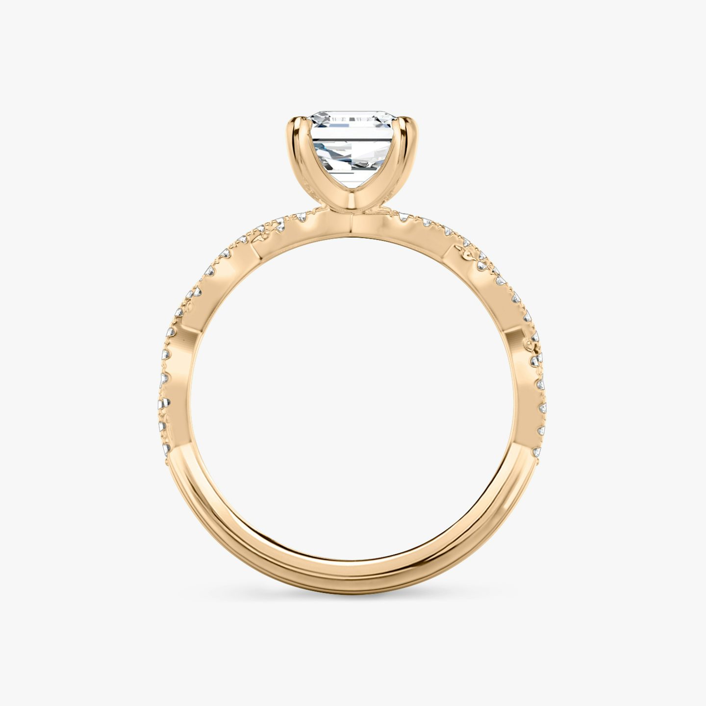 The Twisted Classic | Asscher | 14k | Rose Gold | bandAccent: Double pavé | diamondOrientation: vertical | caratWeight: other