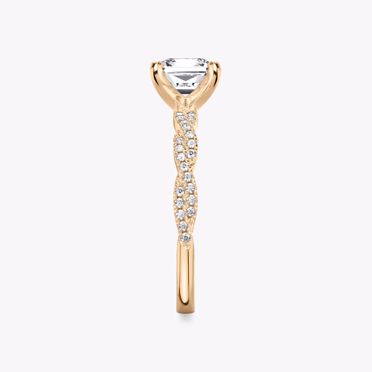 The Twisted Classic | Asscher | 14k | Rose Gold | bandAccent: Double pavé | diamondOrientation: vertical | caratWeight: other