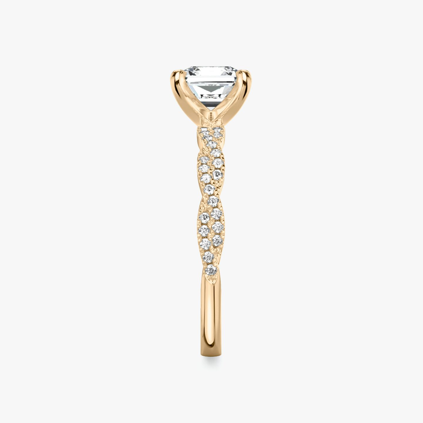 The Twisted Classic | Asscher | 14k | Rose Gold | bandAccent: Double pavé | diamondOrientation: vertical | caratWeight: other