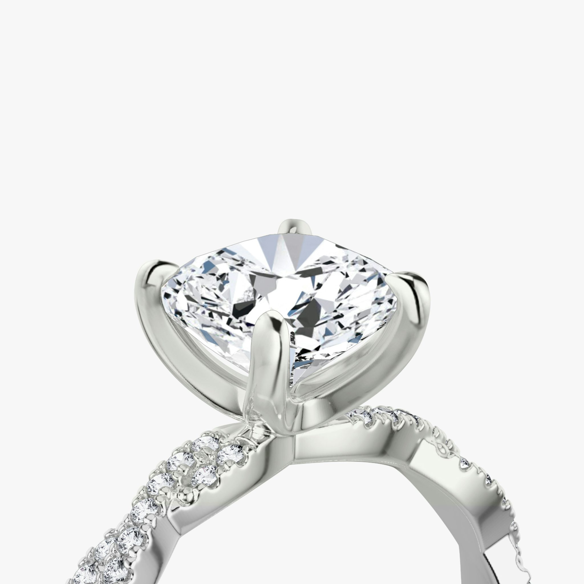 The Twisted Classic | Cushion | 18k | White Gold | bandAccent: Double pavé | diamondOrientation: vertical | caratWeight: other