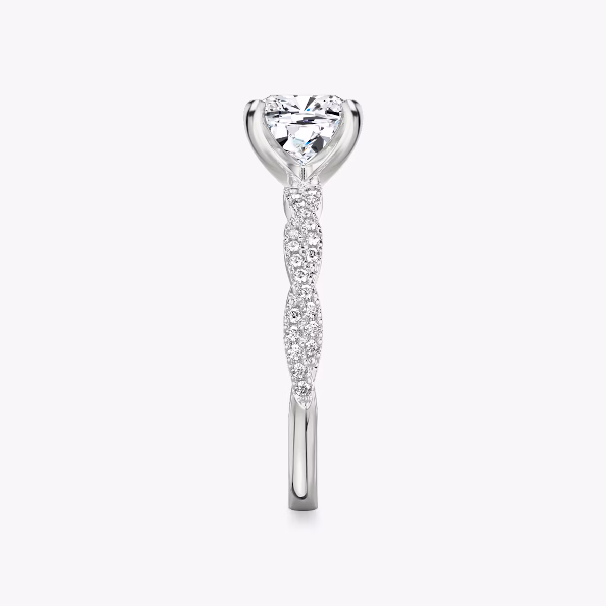 The Twisted Classic | Cushion | Platinum | bandAccent: Double pavé | diamondOrientation: vertical | caratWeight: other