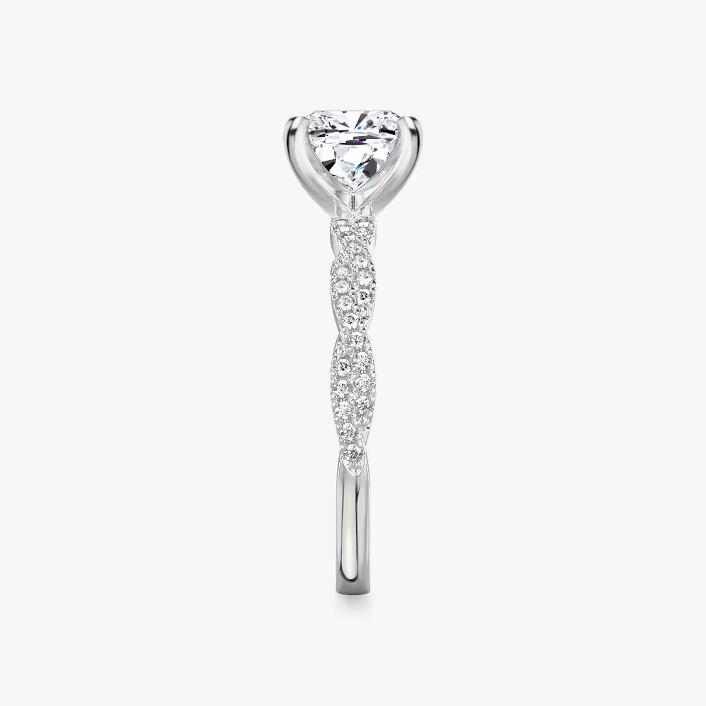 The Twisted Classic | Cushion | 18k | White Gold | bandAccent: Double pavé | diamondOrientation: vertical | caratWeight: other