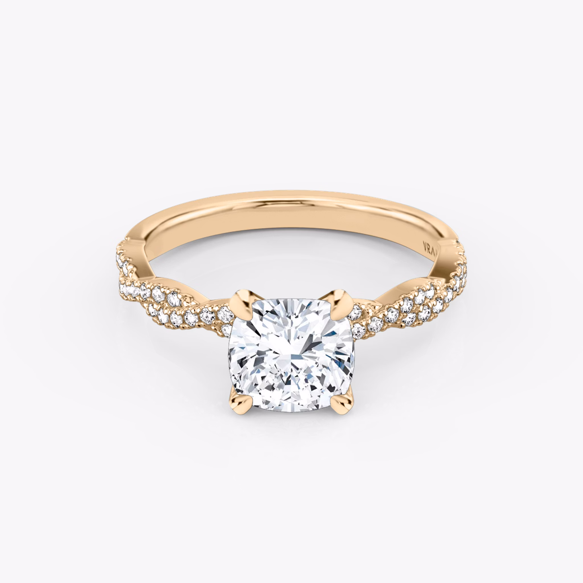 The Twisted Classic | Cushion | 14k | Rose Gold | bandAccent: Double pavé | diamondOrientation: vertical | caratWeight: other
