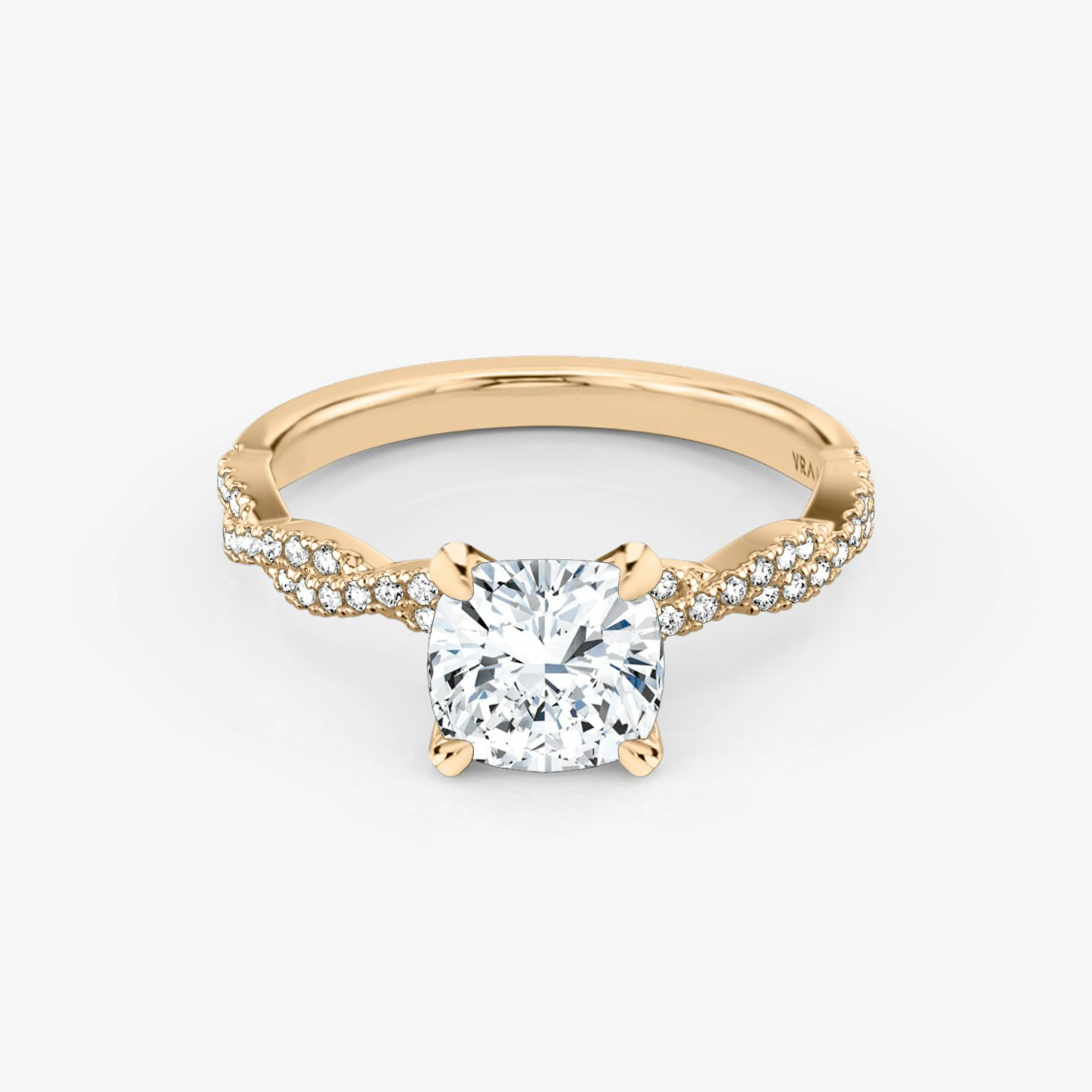 Bague de fiançailles Twisted Classic | Coussin | 14k | Or rose | bandAccent: Double pavé torsadé | diamondOrientation: vertical | caratWeight: other