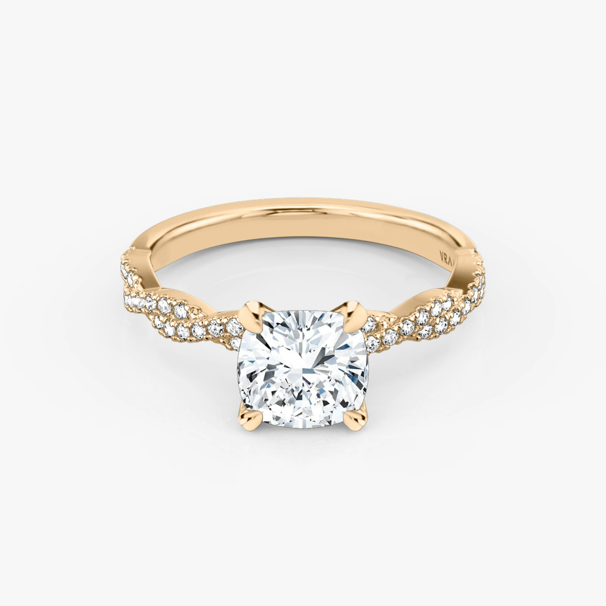 The Twisted Classic | Cushion | 14k | Rose Gold | bandAccent: Double pavé | diamondOrientation: vertical | caratWeight: other