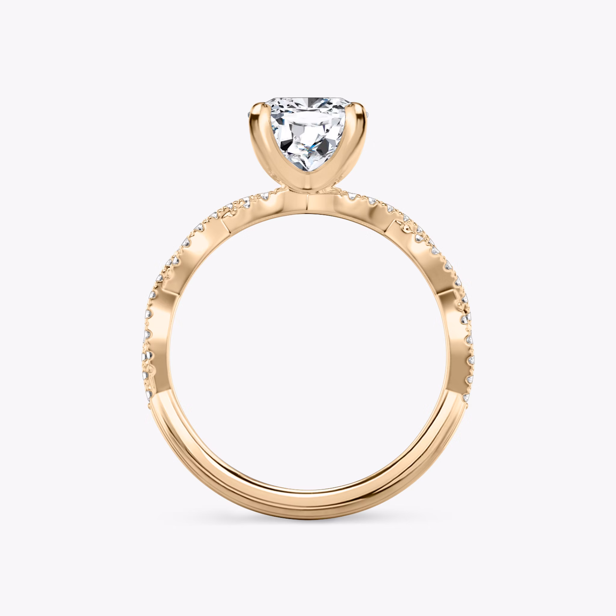 The Twisted Classic | Cushion | 14k | Rose Gold | bandAccent: Double pavé | diamondOrientation: vertical | caratWeight: other