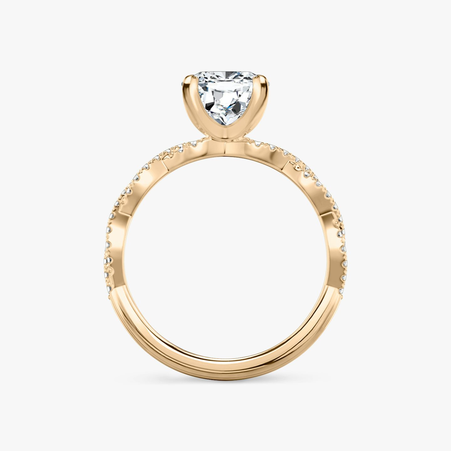 Bague de fiançailles Twisted Classic | Coussin | 14k | Or rose | bandAccent: Double pavé torsadé | diamondOrientation: vertical | caratWeight: other