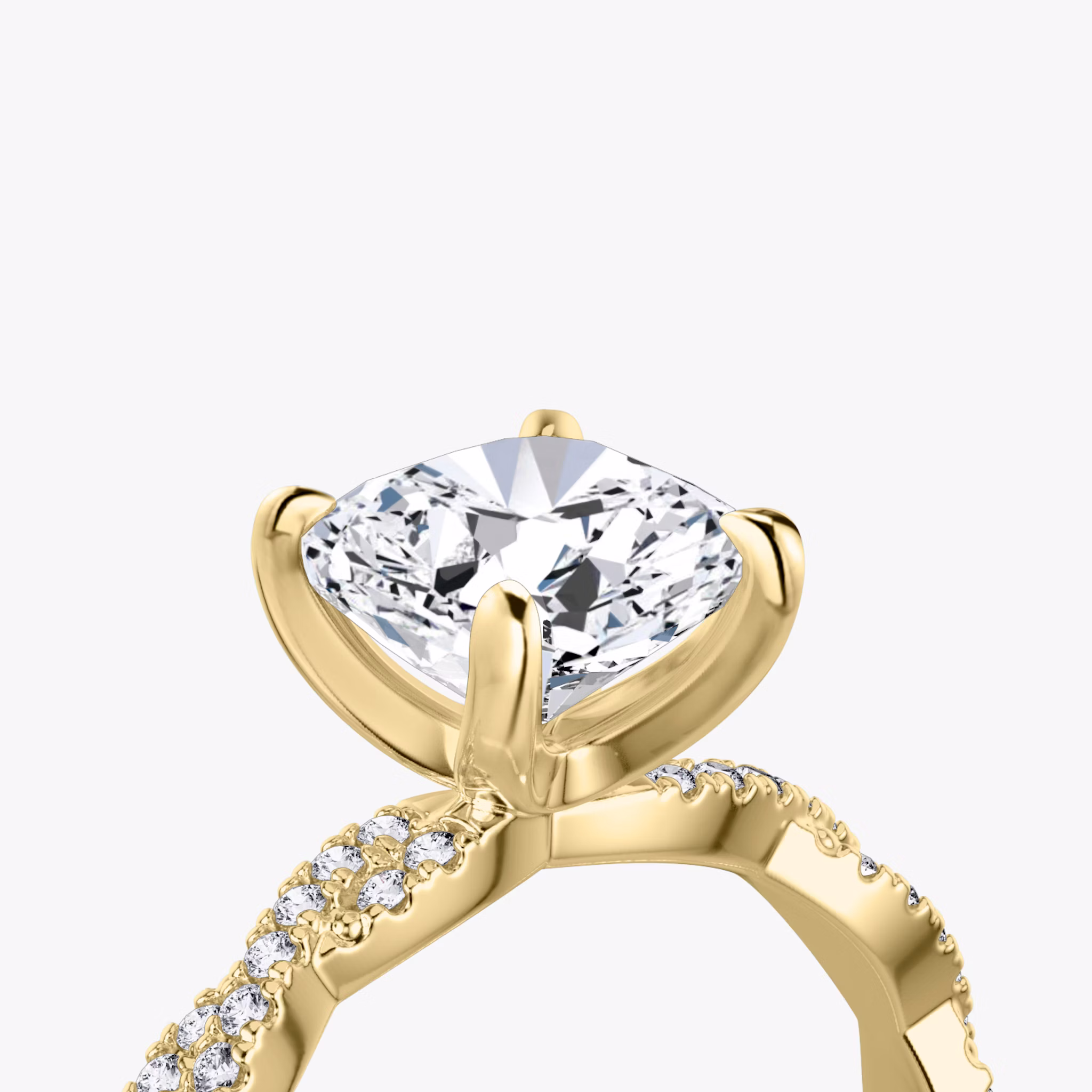 The Twisted Classic | Cushion | 18k | Yellow Gold | bandAccent: Double pavé | diamondOrientation: vertical | caratWeight: other