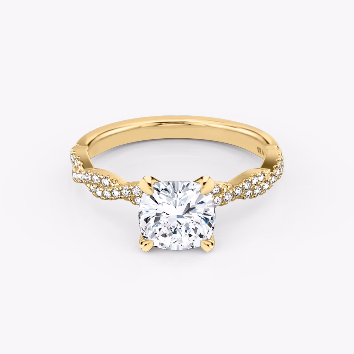 Anillo de compromiso Twisted Classic | Cojín | 18k | Oro amarillo | bandAccent: Double pavé twisted | diamondOrientation: vertical | caratWeight: other