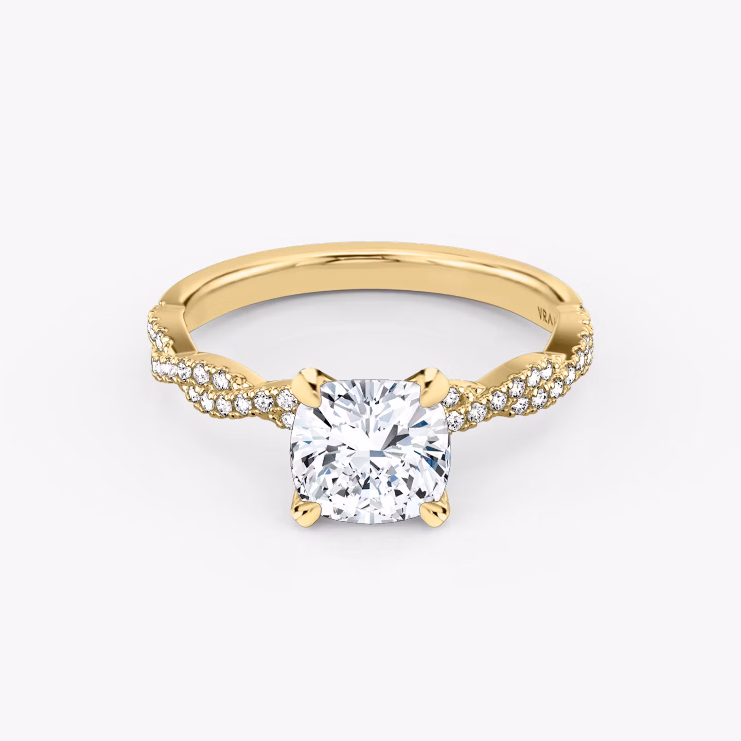 The Twisted Classic | Cushion | 18k | Yellow Gold | bandAccent: Double pavé | diamondOrientation: vertical | caratWeight: other