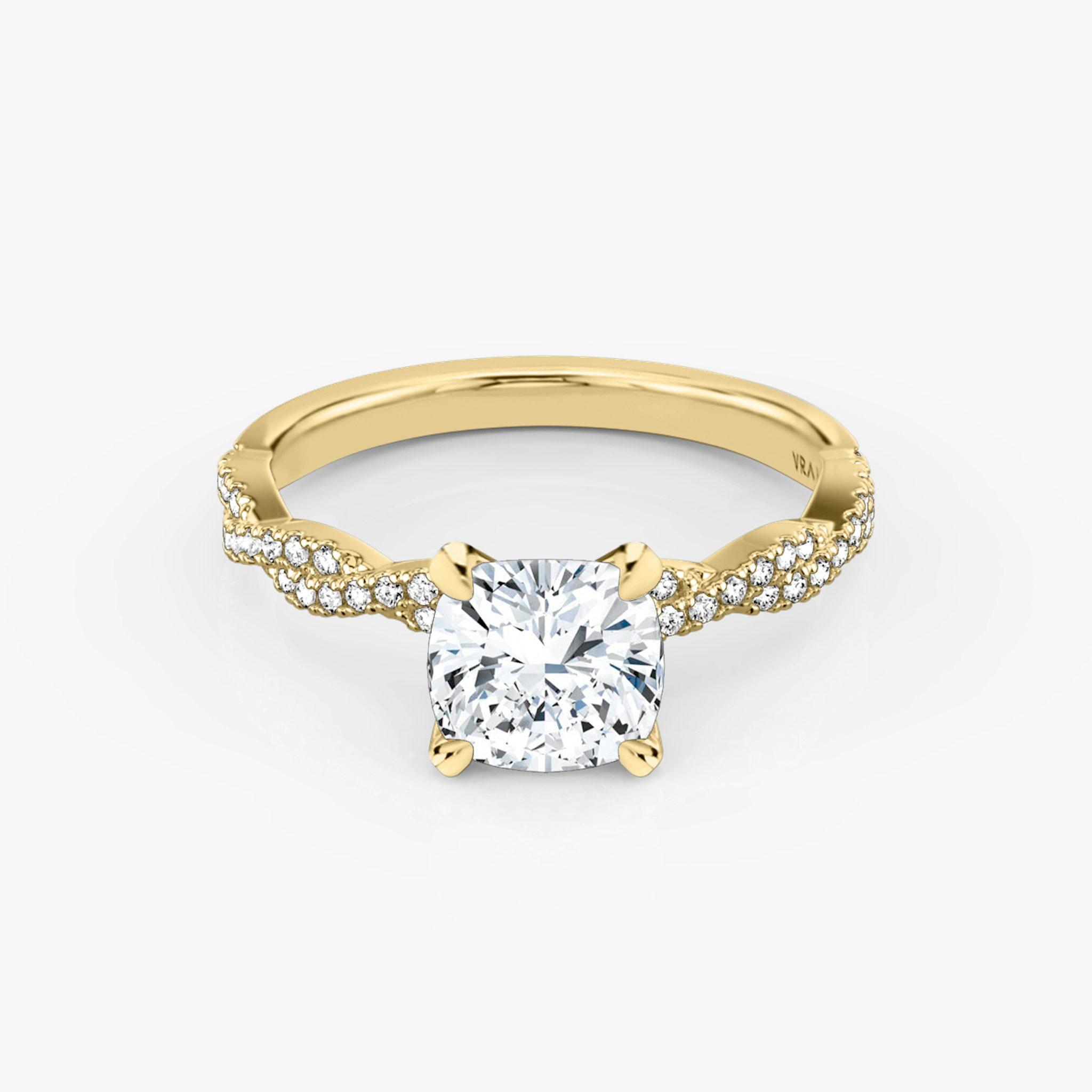 The Twisted Classic | Cushion | 18k | Yellow Gold | bandAccent: Double pavé | diamondOrientation: vertical | caratWeight: other