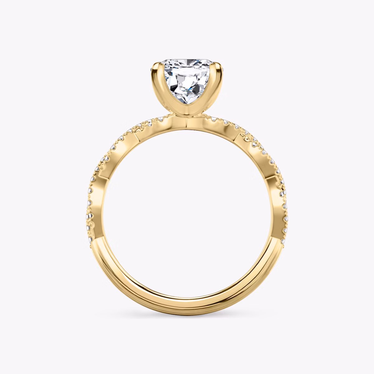 Anillo de compromiso Twisted Classic | Cojín | 18k | Oro amarillo | bandAccent: Double pavé twisted | diamondOrientation: vertical | caratWeight: other