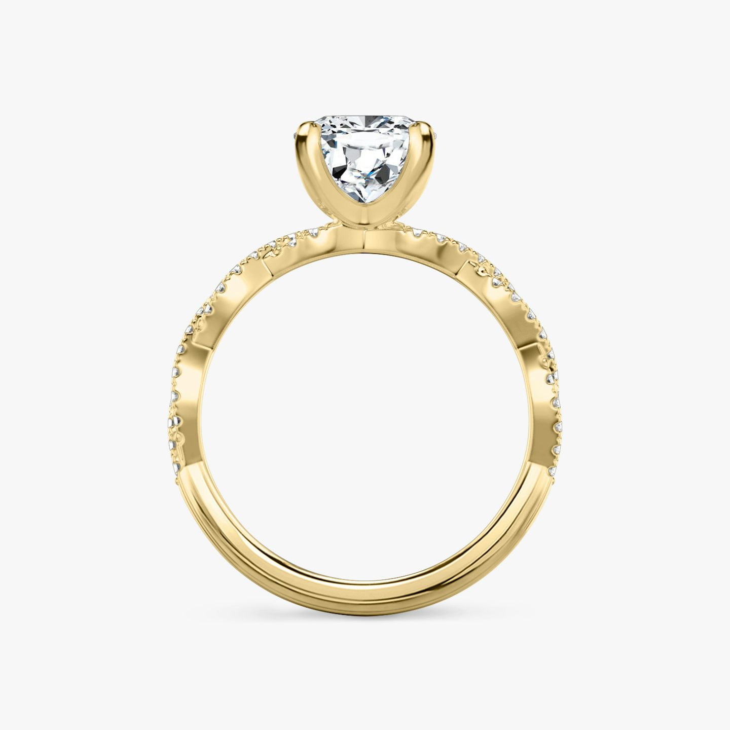 The Twisted Classic | Cushion | 18k | Yellow Gold | bandAccent: Double pavé | diamondOrientation: vertical | caratWeight: other