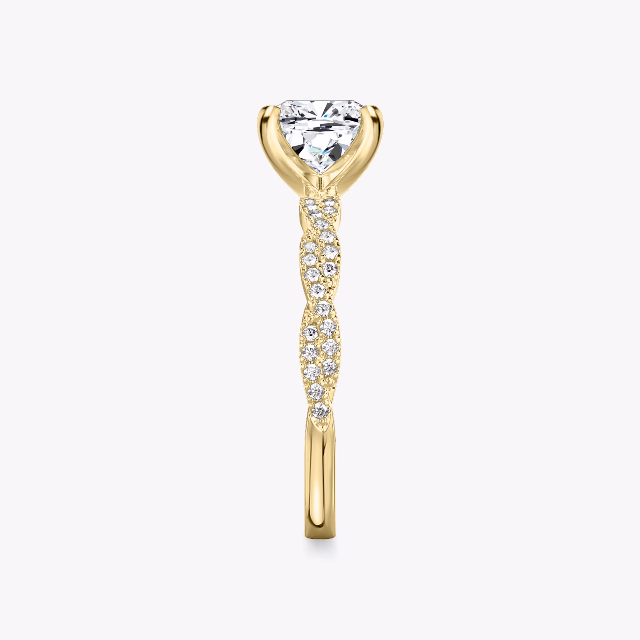 The Twisted Classic | Cushion | 18k | Yellow Gold | bandAccent: Double pavé | diamondOrientation: vertical | caratWeight: other