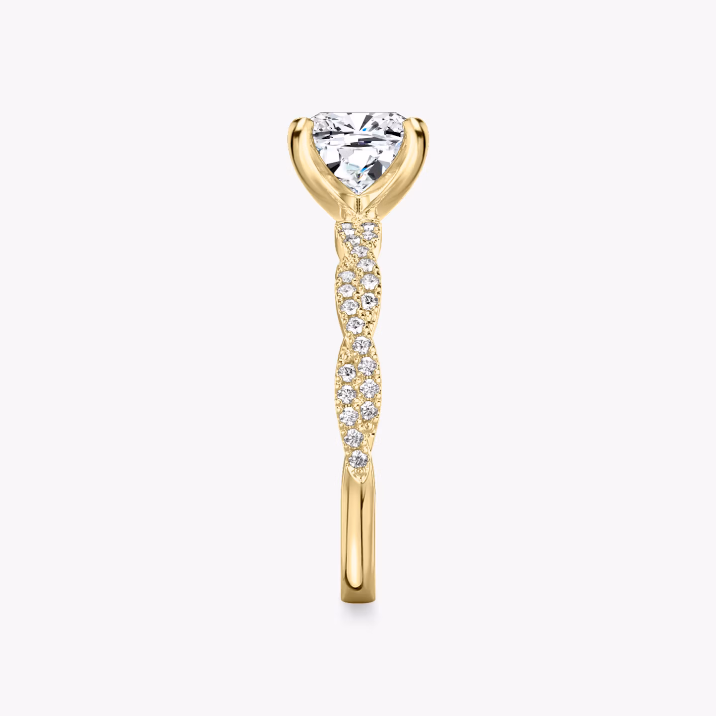 The Twisted Classic | Cushion | 18k | Yellow Gold | bandAccent: Double pavé | diamondOrientation: vertical | caratWeight: other