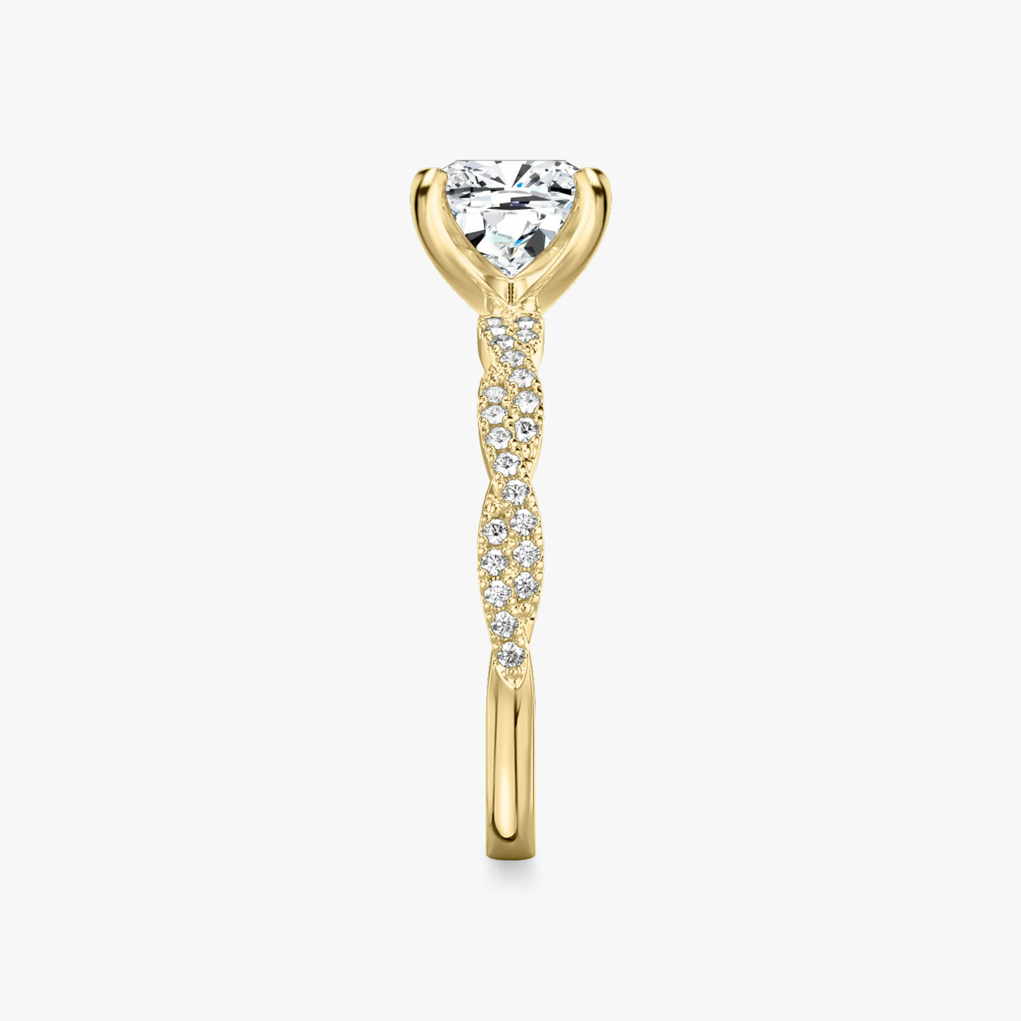 The Twisted Classic | Cushion | 18k | Yellow Gold | bandAccent: Double pavé | diamondOrientation: vertical | caratWeight: other