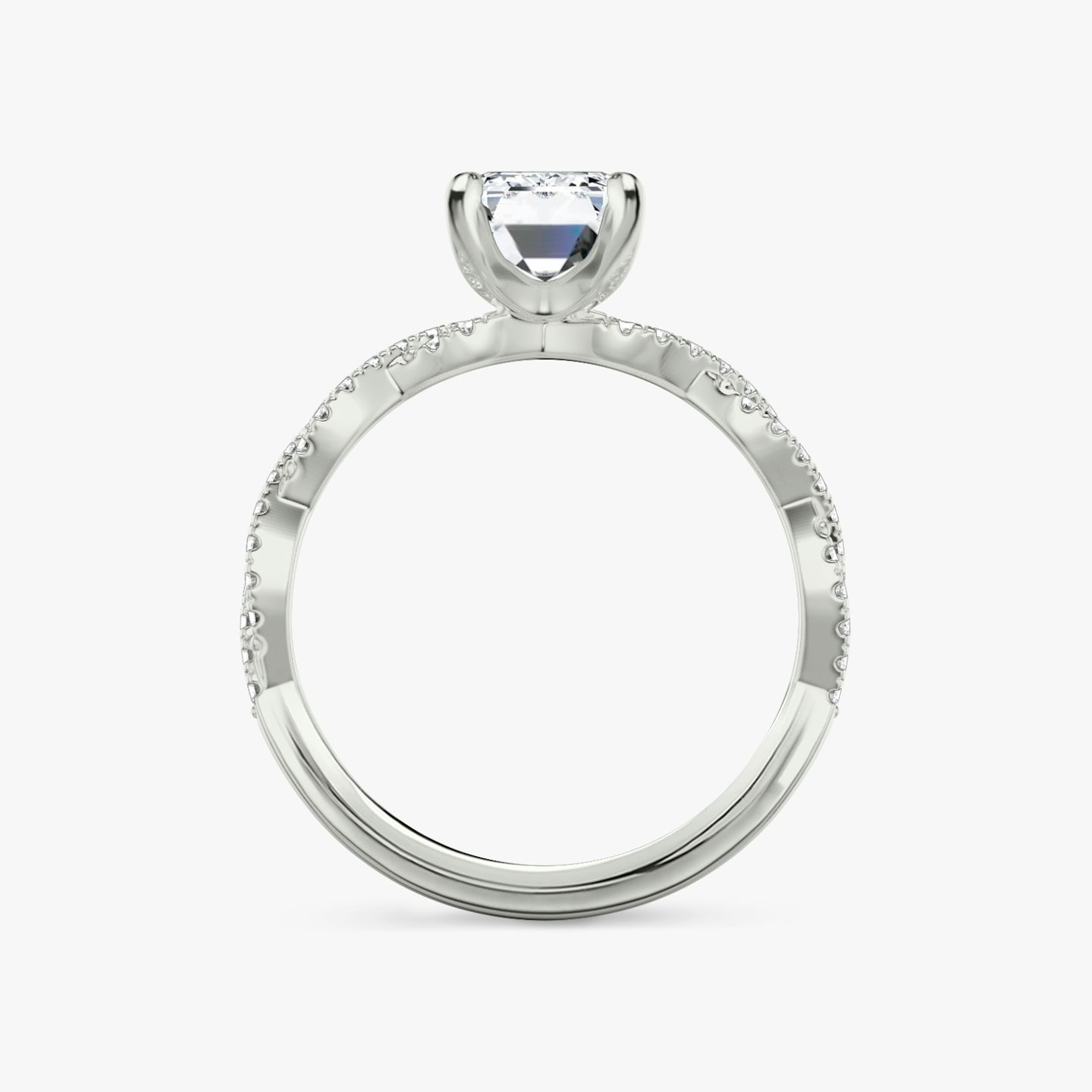 The Twisted Classic | Emerald | Platinum | bandAccent: Double pavé | diamondOrientation: vertical | caratWeight: other