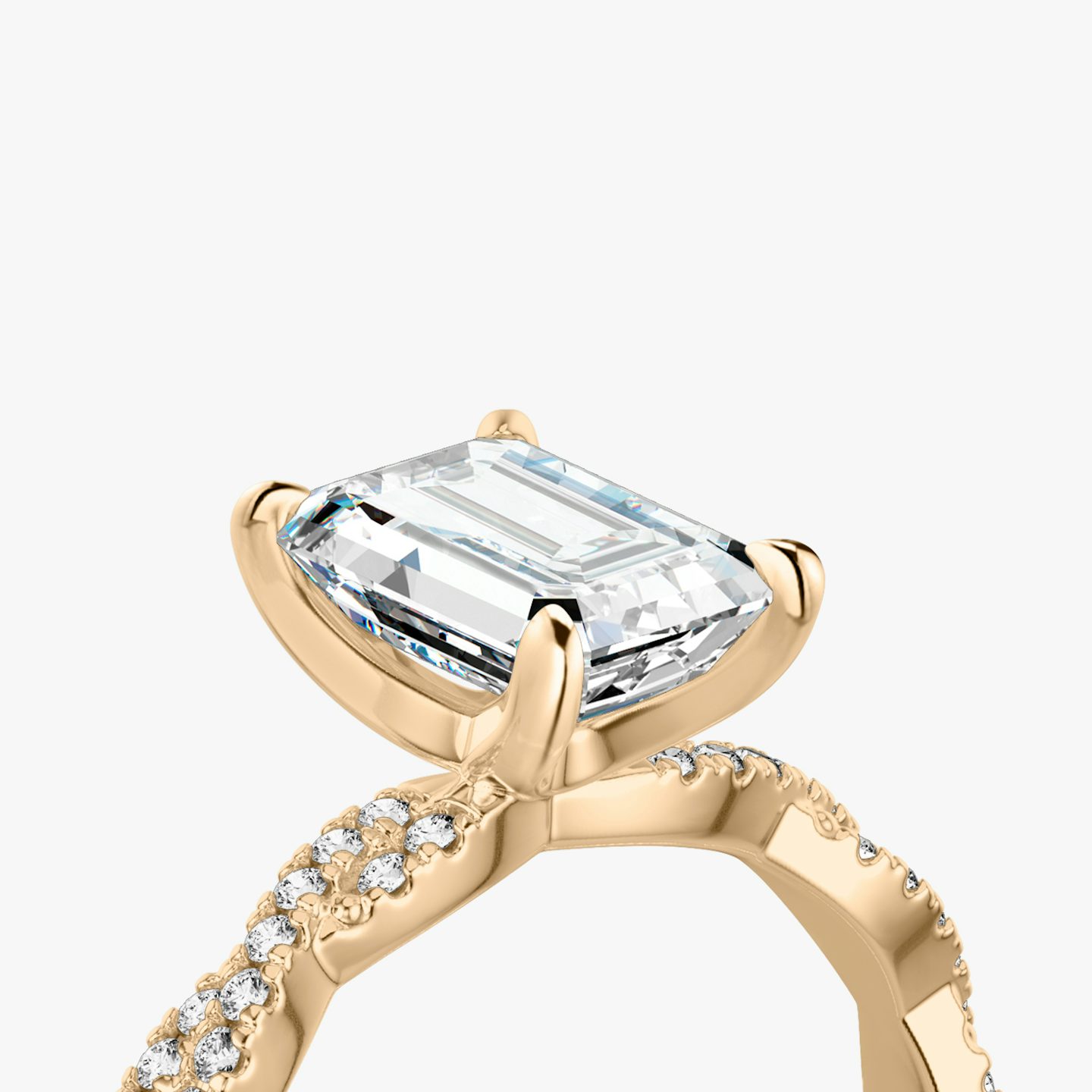 The Twisted Classic | Emerald | 14k | Rose Gold | bandAccent: Double pavé | diamondOrientation: vertical | caratWeight: other