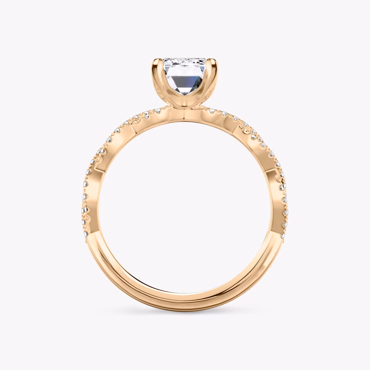 The Twisted Classic | Emerald | 14k | Rose Gold | bandAccent: Double pavé | diamondOrientation: vertical | caratWeight: other