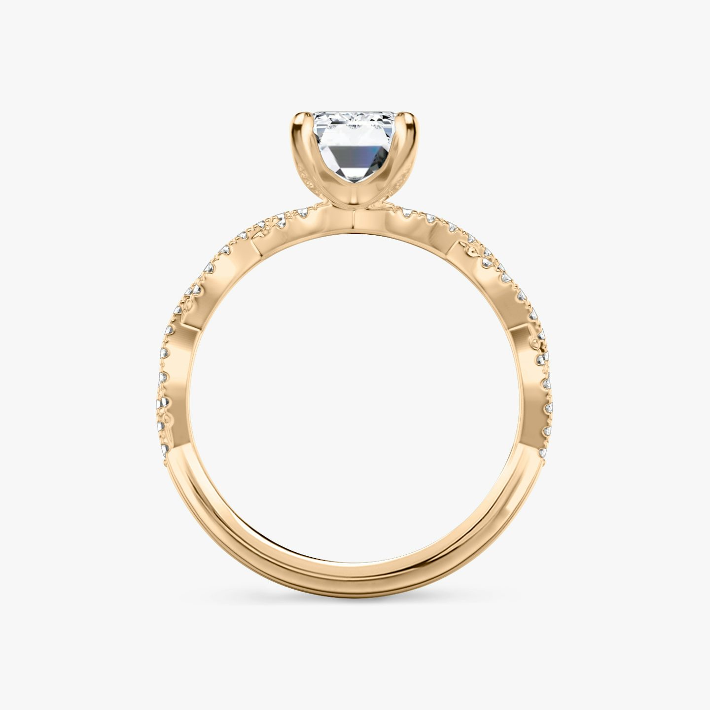 The Twisted Classic | Emerald | 14k | Rose Gold | bandAccent: Double pavé | diamondOrientation: vertical | caratWeight: other