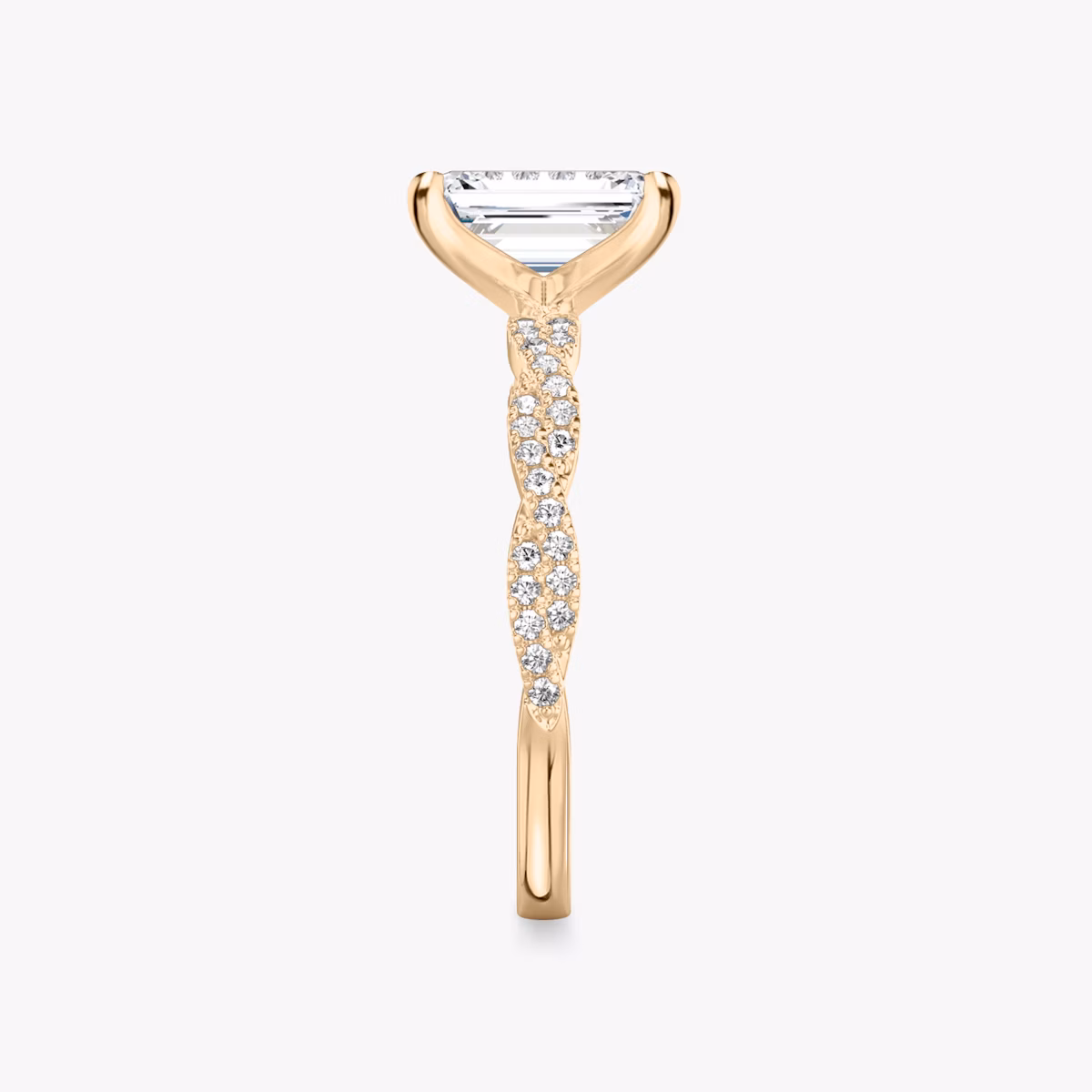 The Twisted Classic | Emerald | 14k | Rose Gold | bandAccent: Double pavé | diamondOrientation: vertical | caratWeight: other