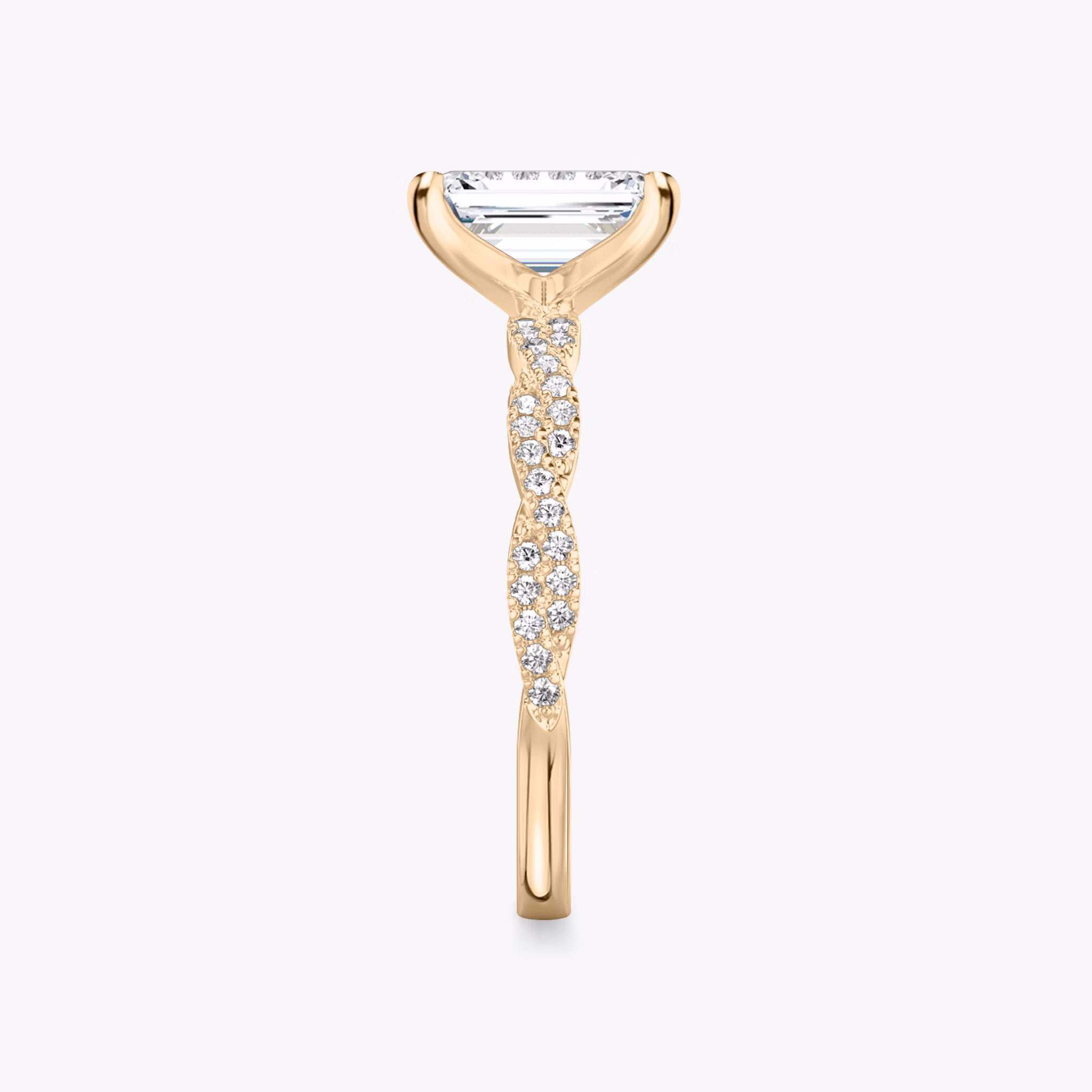 The Twisted Classic | Emerald | 14k | Rose Gold | bandAccent: Double pavé | diamondOrientation: vertical | caratWeight: other