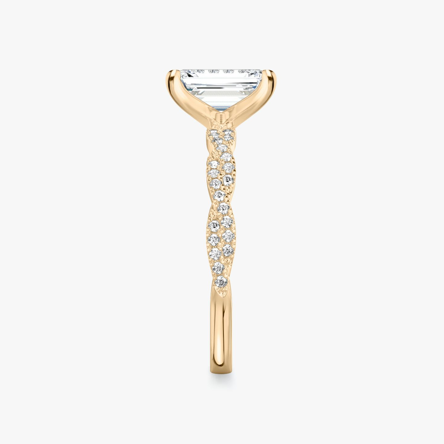 The Twisted Classic | Emerald | 14k | Rose Gold | bandAccent: Double pavé | diamondOrientation: vertical | caratWeight: other