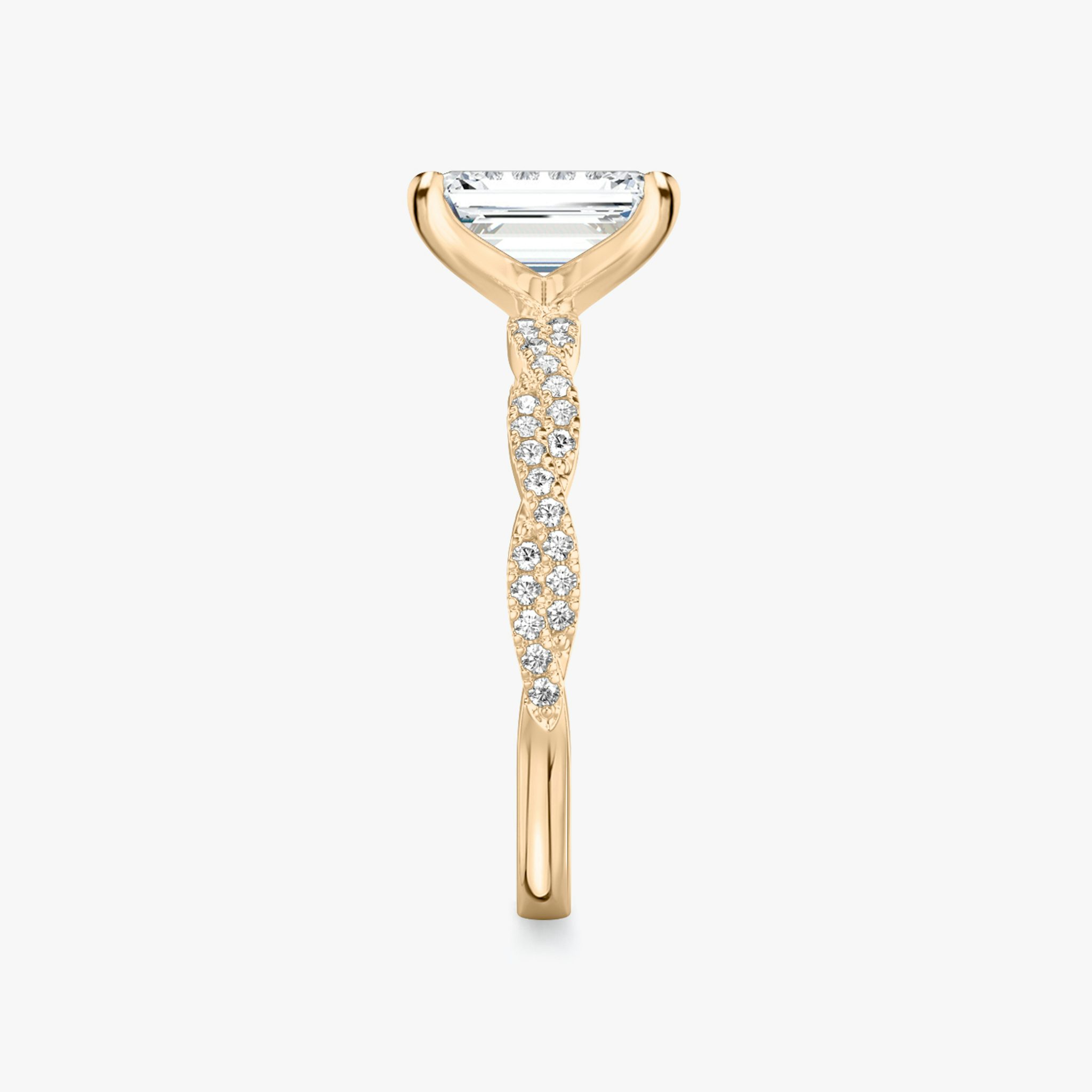 The Twisted Classic | Emerald | 14k | Rose Gold | bandAccent: Double pavé | diamondOrientation: vertical | caratWeight: other