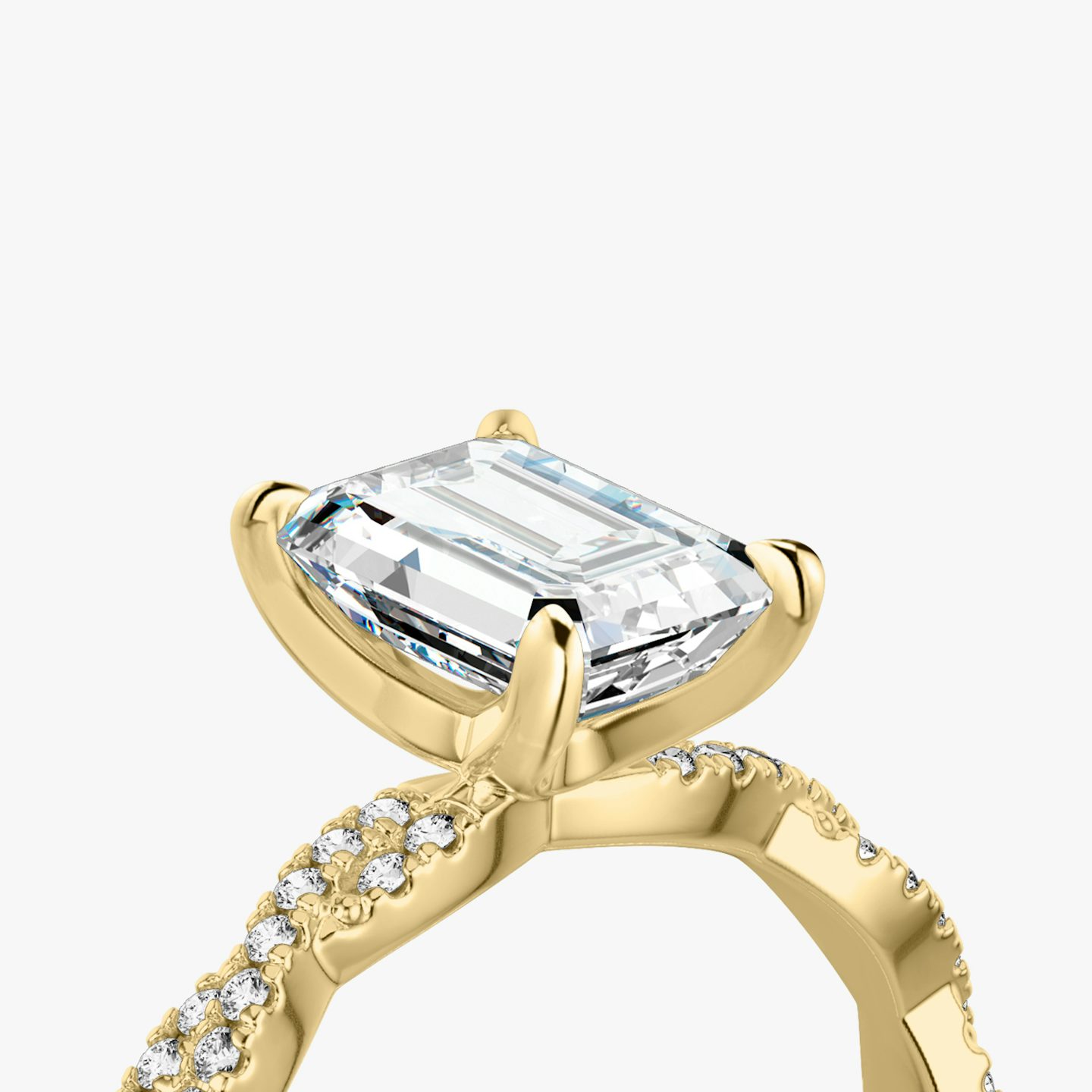 The Twisted Classic | Emerald | 18k | Yellow Gold | bandAccent: Double pavé | diamondOrientation: vertical | caratWeight: other